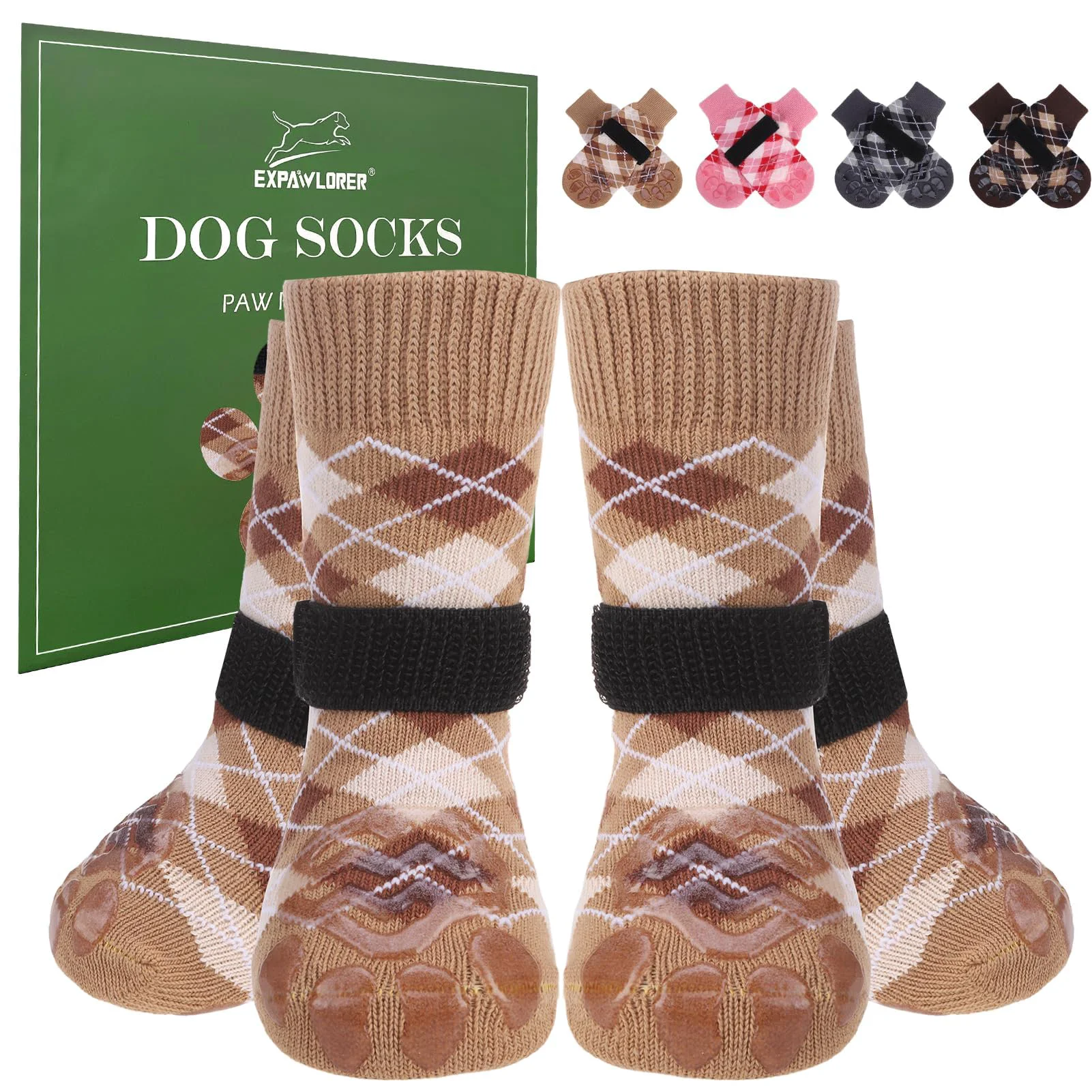 Enhanced EXPAWLORER Dog Socks with Grippers – Anti-Slip Boots Khaki Size L Excellent