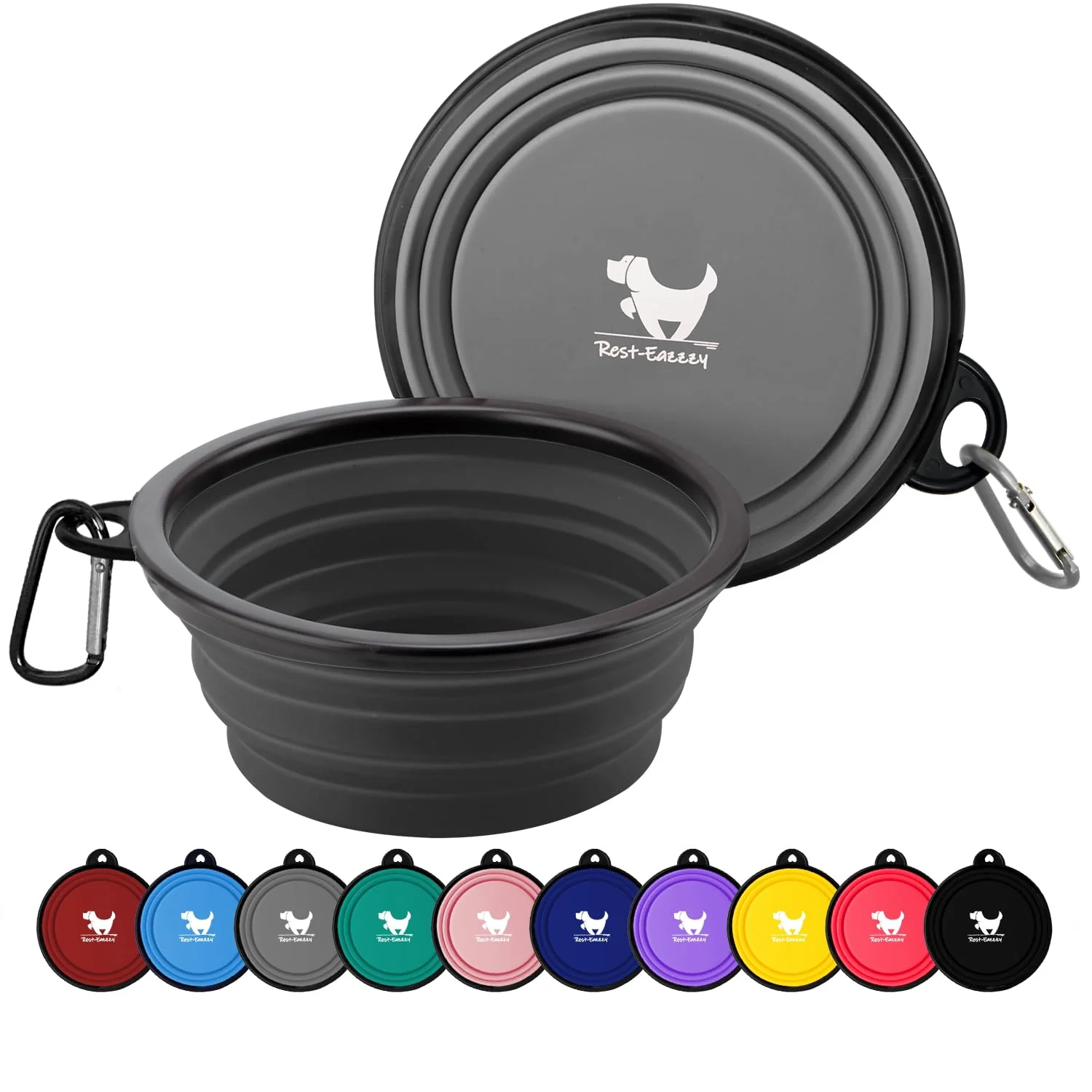 Carefully Designed Rest-Eazzzy Large Collapsible Bowls 1000 ml - 2-Pack BPA- Foldable Water Food Bowls with Carabiners Effective