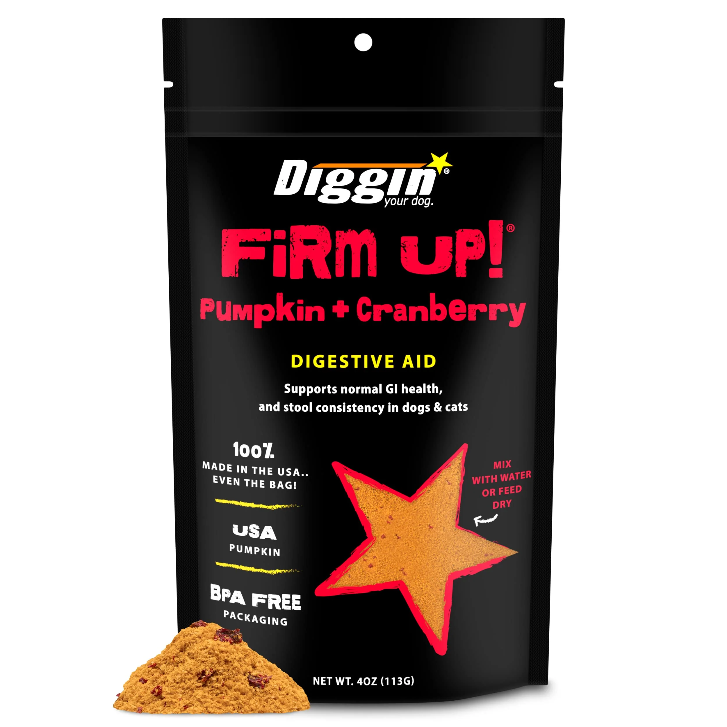 Eco-Friendly Diggin Your Dog Firm Up Pumpkin with Cranberry – USA Made Digestive Support 4 oz Elite