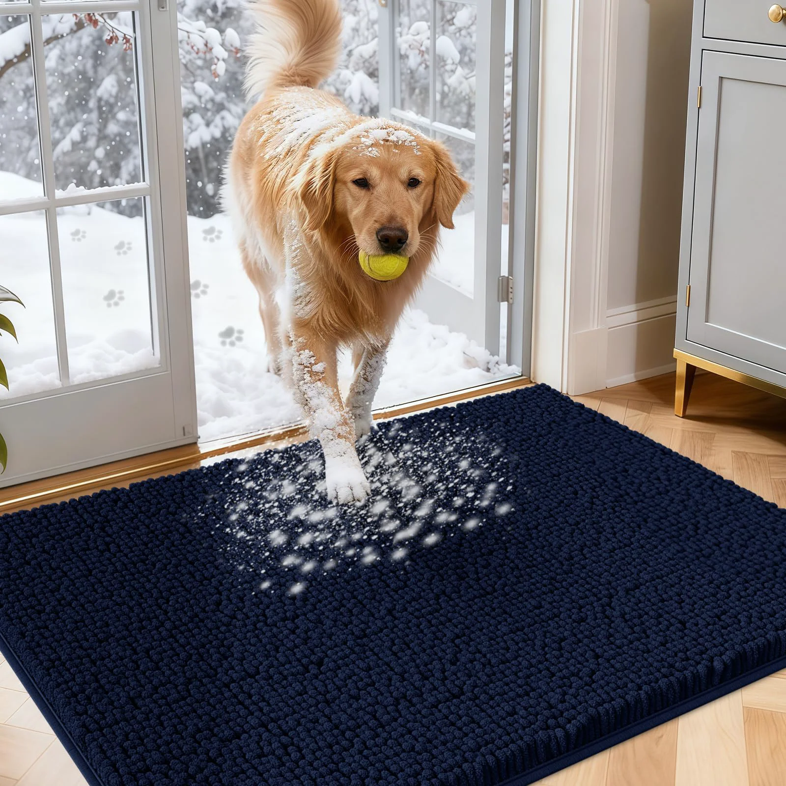 Sustainable IM HOME Dog Door Mats for Muddy Paws – 30x20 Chenille Absorbent Doormat Navy Blue High-Quality
