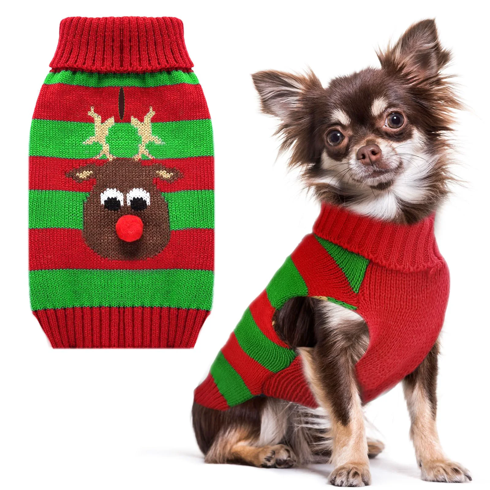 Optimized PETCARE Dog Christmas Sweater with Leash Hole Striped Reindeer Knitwear for Small to Large Dogs Eco-Friendly