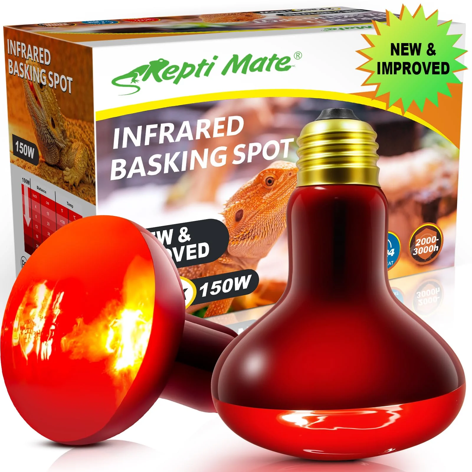 Responsible REPTI MATE 2Pack Infrared Heat Lamp Bulbs - 150W Red Heat for Reptiles Coops E26 Socket Official