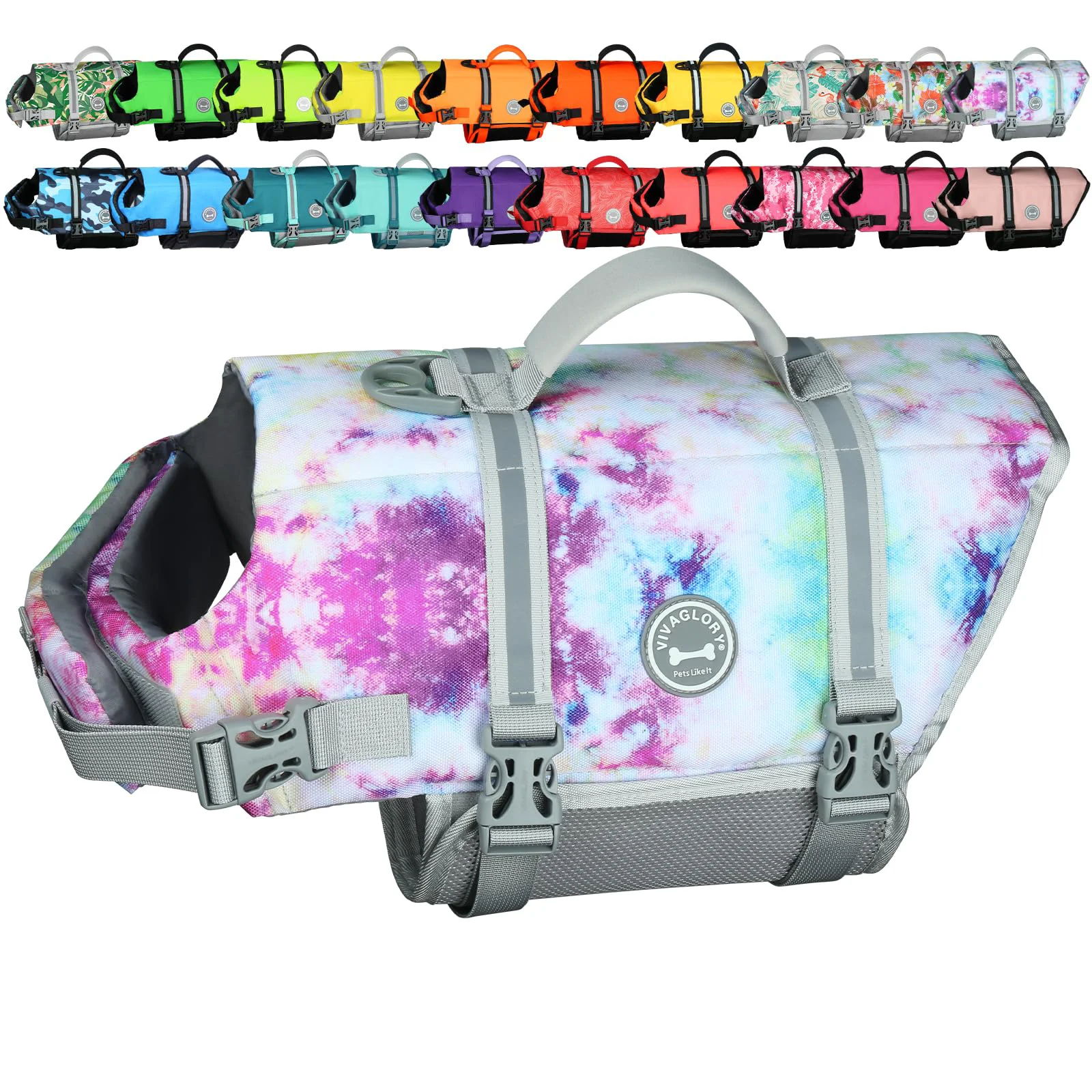 Crafted VIVAGLORY Rip Stop Dog Life Vest with Handle — Buoyancy for Swimming Boating XS Multicolor Elite