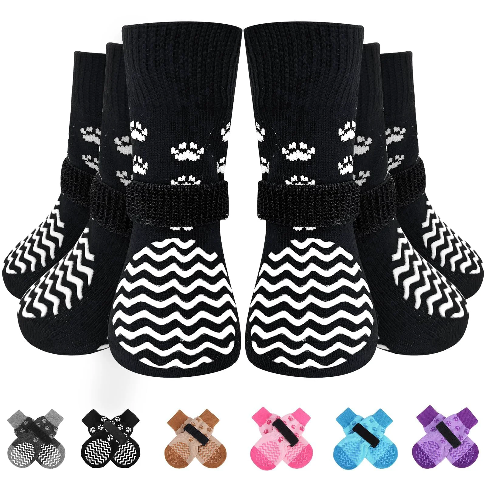Elite EXPAWLORER 6Pcs Anti Slip Dog Socks with Double-Sided Grips – All-Season Paw Protection Healthy