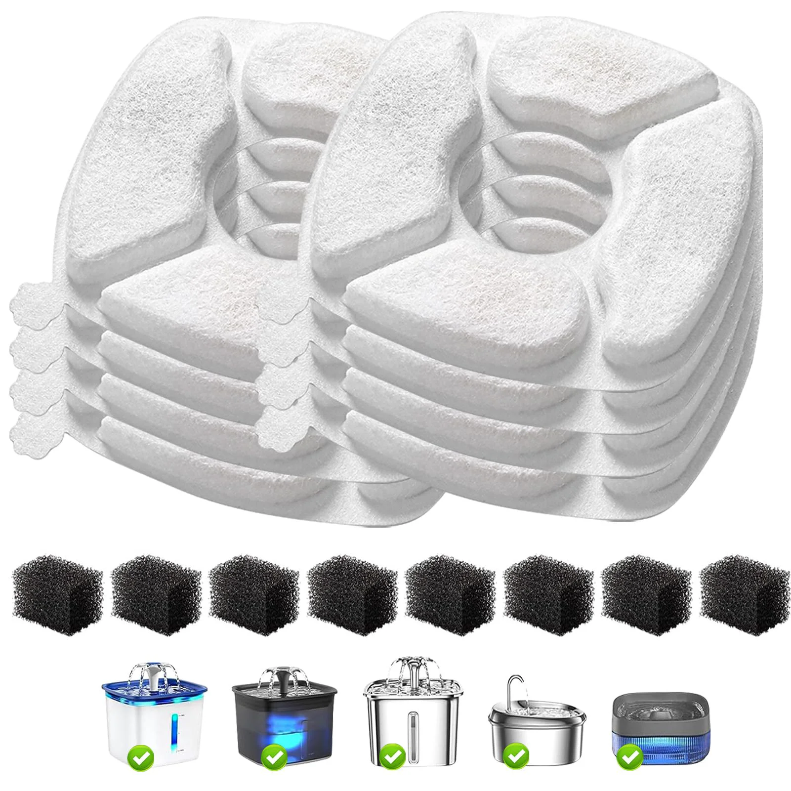 Advanced VANVE 16 Pcs Cat Fountain Filters – 8 Filters 8 Sponges for 95oz 2.8L 67oz 2L 135oz 4L Pet Fountains Durable
