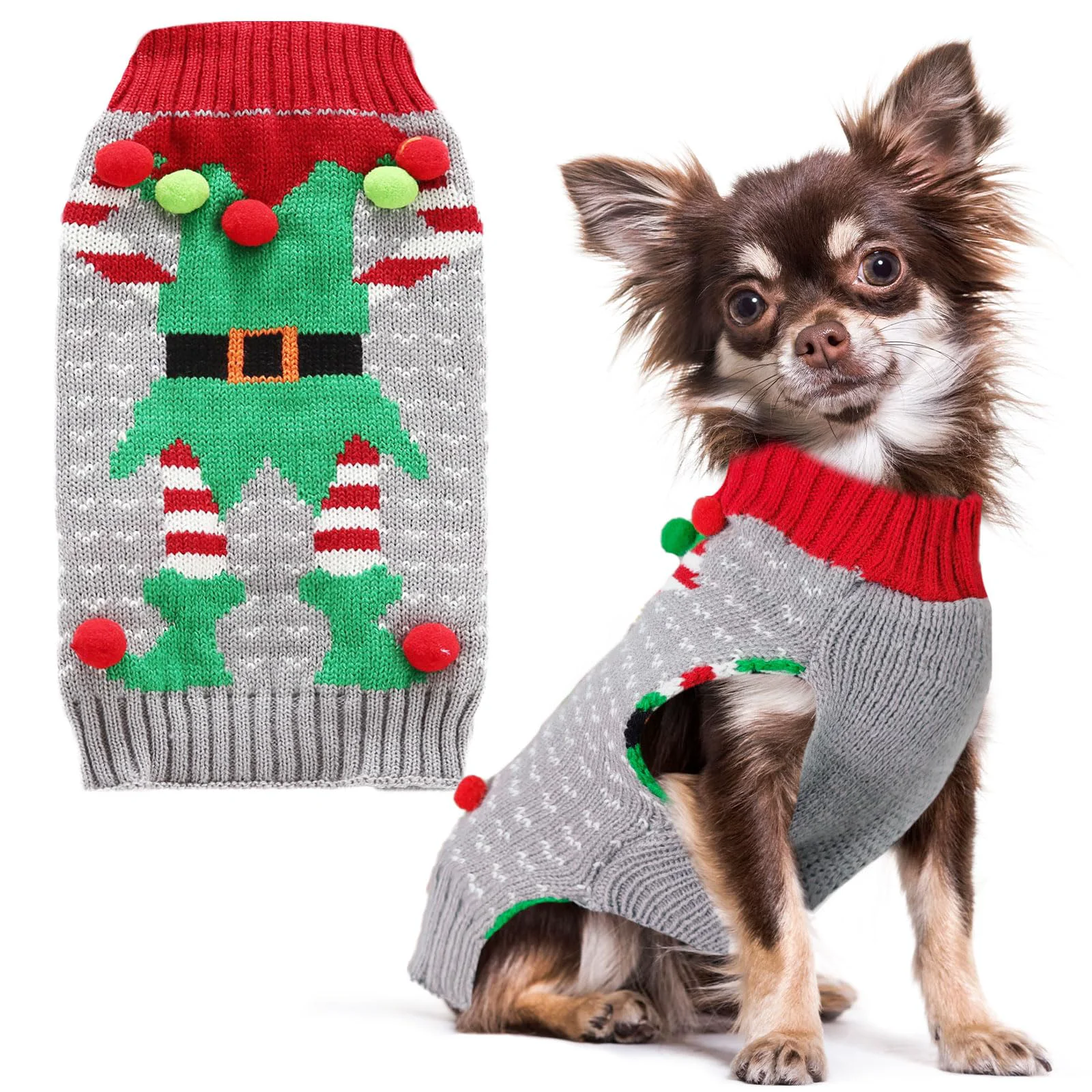 Versatile PETCARE Dog Christmas Sweater – Festive Grey-Green Jumper for Dogs Cats XX-Large Smooth