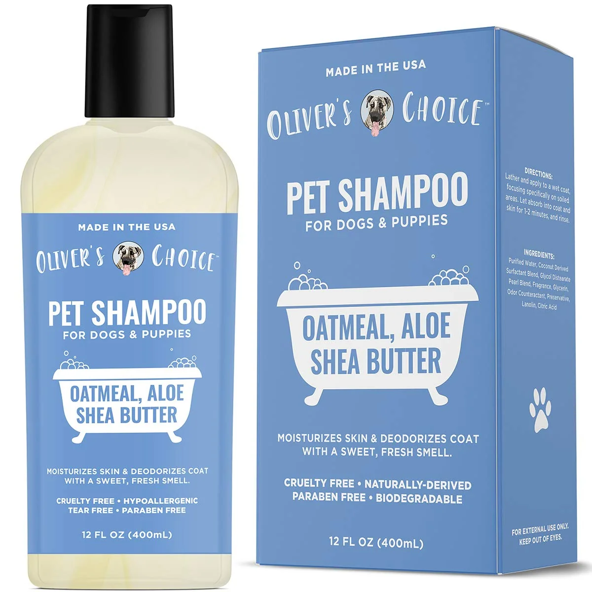 Safe OLIVER'S CHOICE Dog Shampoo with Oatmeal Aloe Shea Butter – Deodorizing Biodegradable Cruelty- 14 oz Premium Material