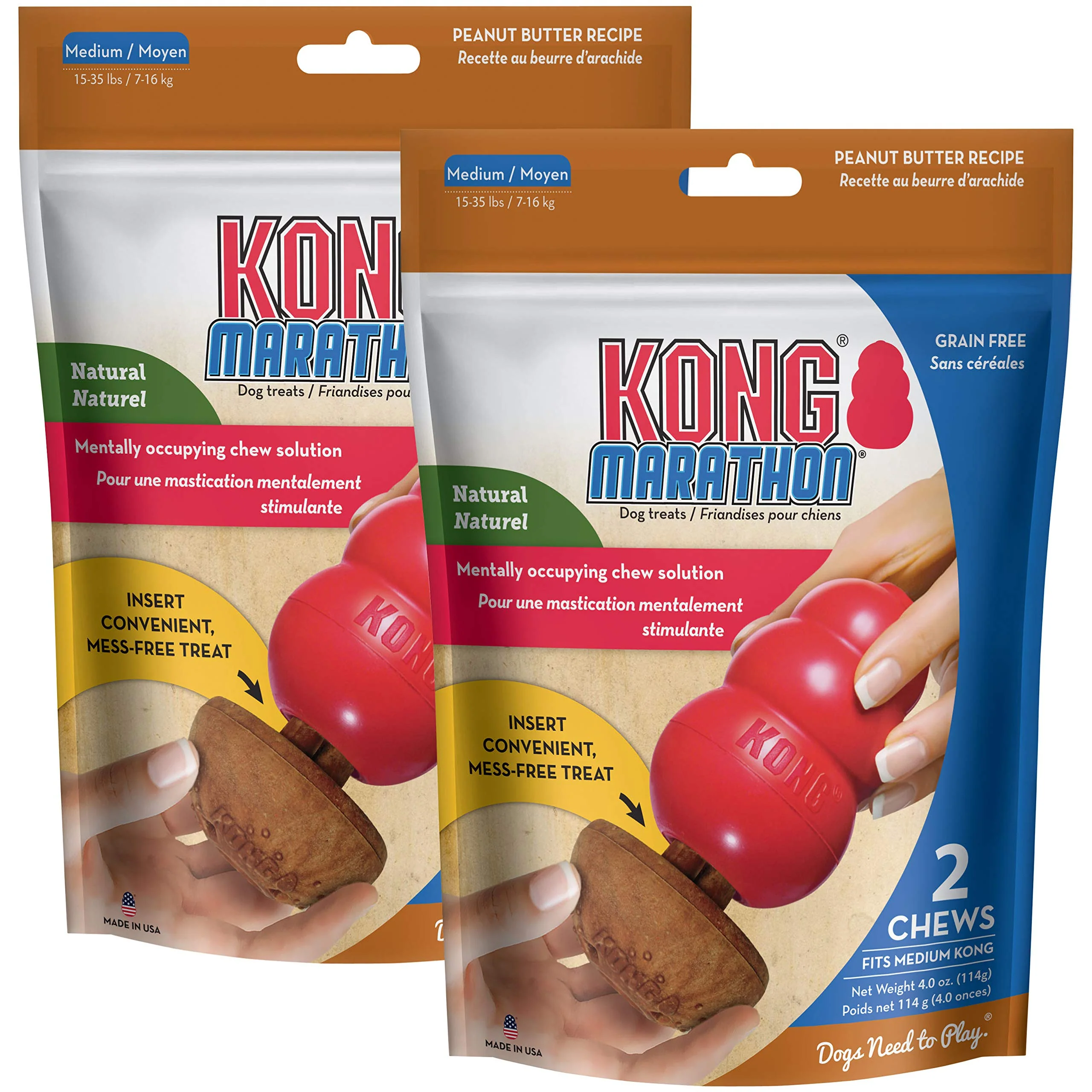 Safe KONG Marathon Peanut Butter Dog Treats for Medium Dogs 2-Pack 4 Pieces Sophisticated