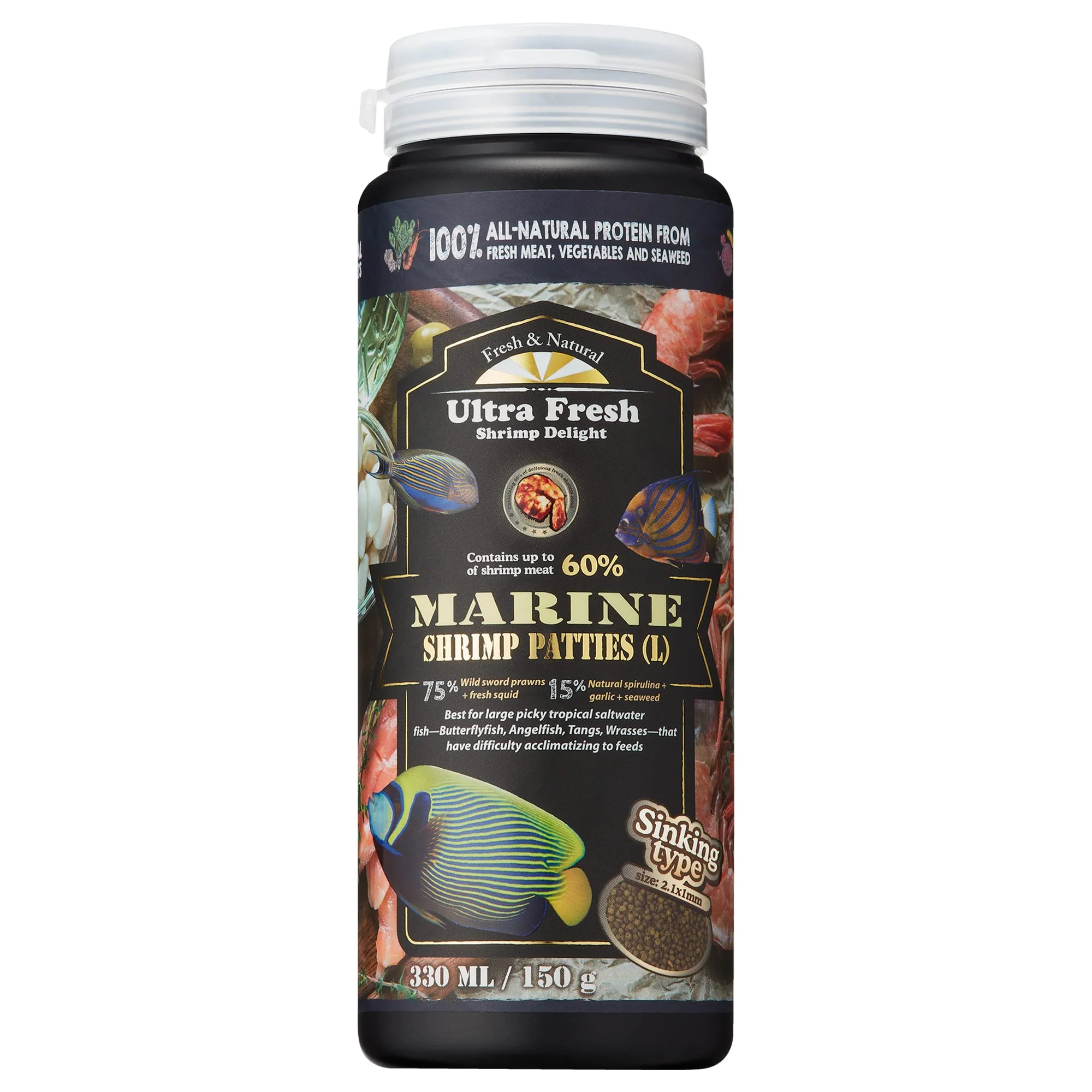 Convenient Ultra Fresh Marine Fish Food – 75 Sword Prawns Squids Color Enhancement 5.29oz Versatile