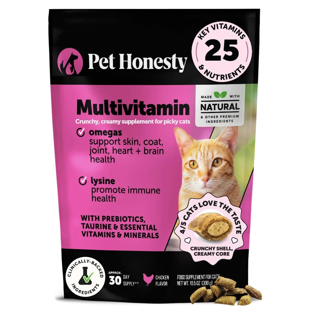 Relaxed Pet Honesty Cat Multivitamin Crunchy Creamy Chews – Immune Digestion Skin Coat Support 30 Day Supply Expertly Made