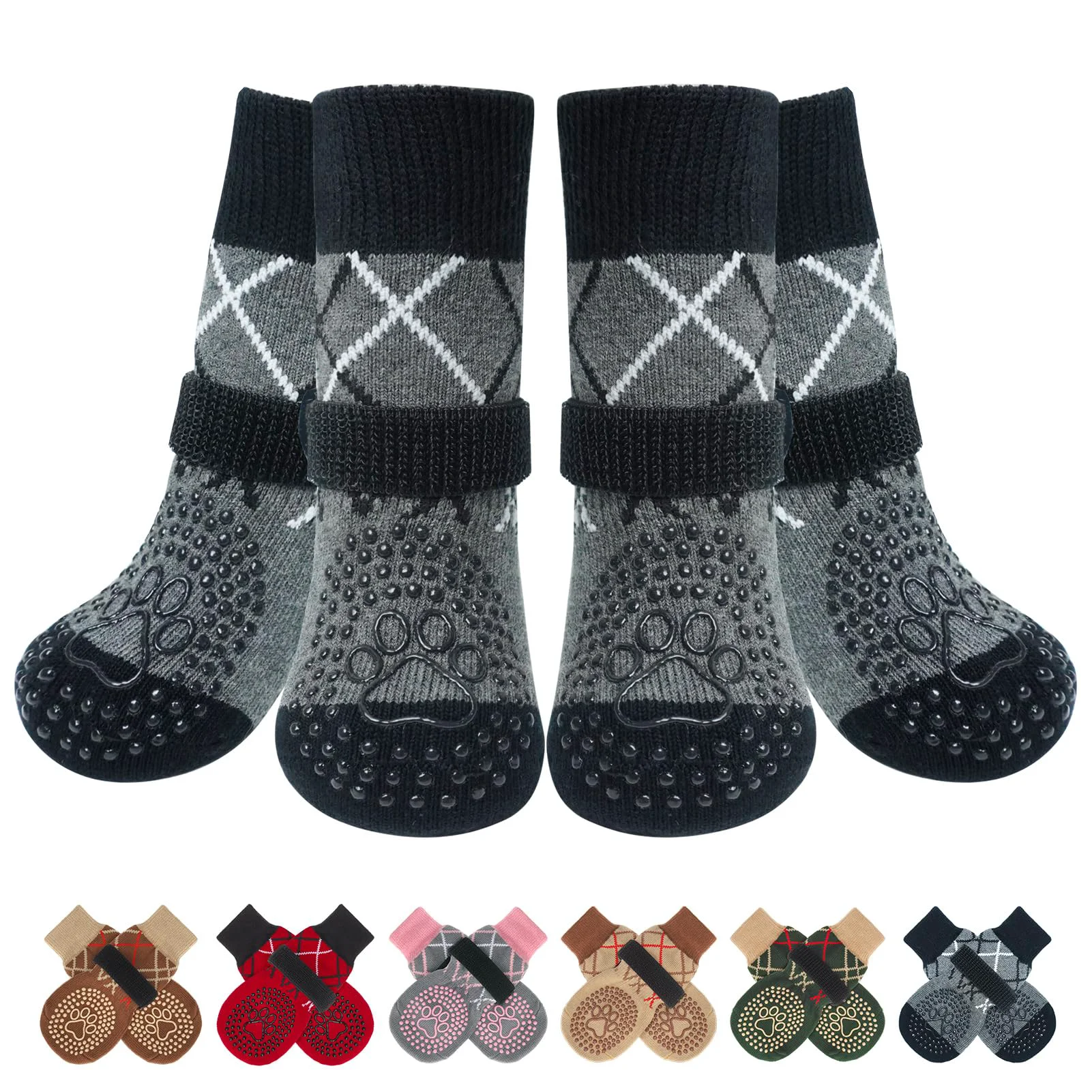 Crafted BEAUTYZOO 6PCS Dog Socks Large – Anti-Slip Paw Protectors for Winter Hardwood Floors Green