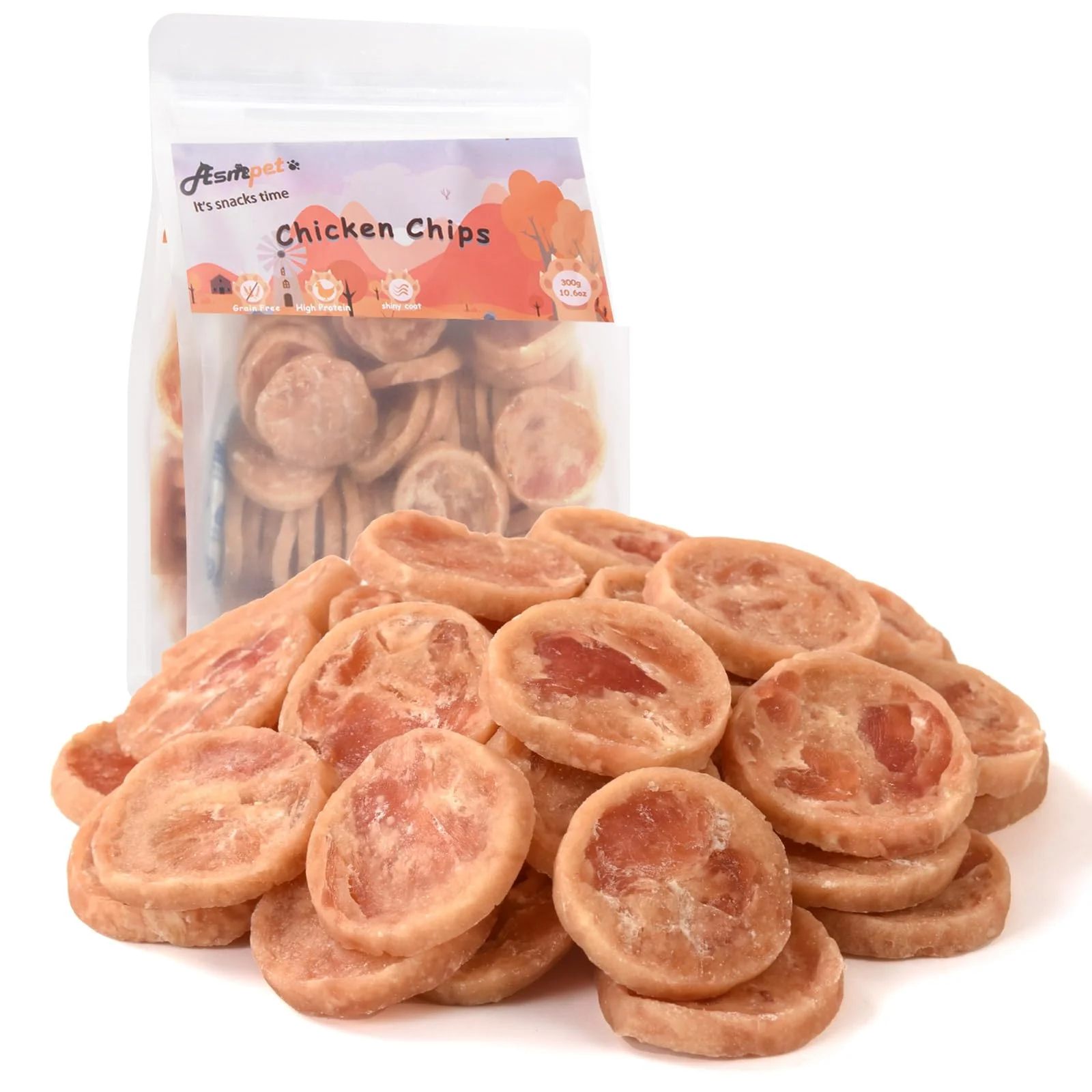 Sustainable ASMPET Dog Treats Chicken Chips Grain- Chewy Snacks for Training Rewards First-Class