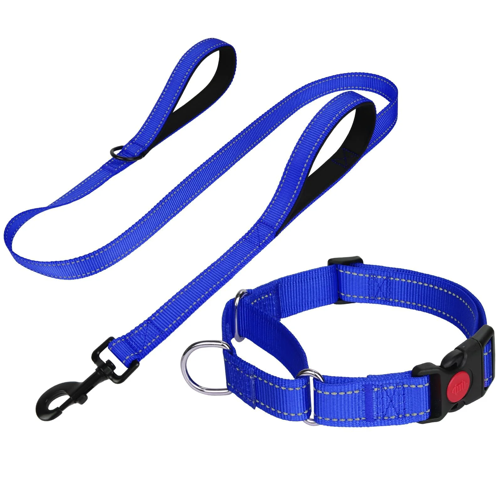 Top-Quality FunTags Reflective Martingale Collar 5ft Leash Set for Medium Dogs – Navy Blue M Pure