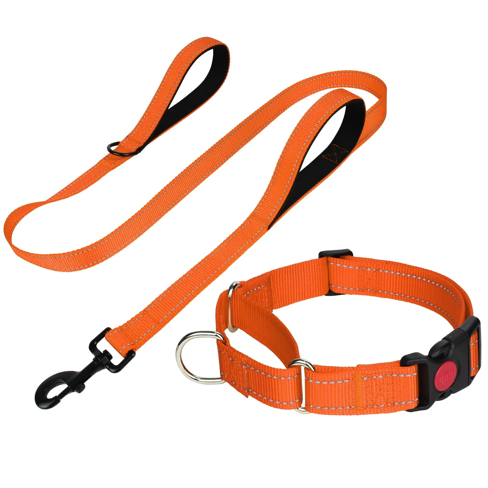 Sustainable FunTags Reflective Martingale Collar 5ft Double-Handle Leash for Large Dogs Orange Quick Release Exceptional