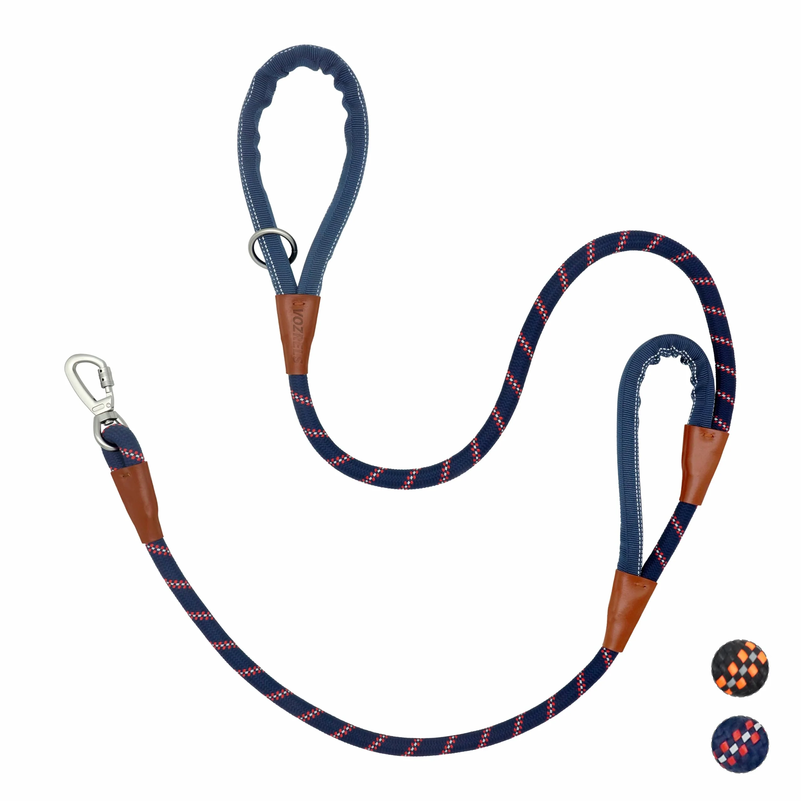 World-Class VOZRELS Dog Leash Heavy Duty 5ft – Double Handle Padded Reflective Navy Outstanding