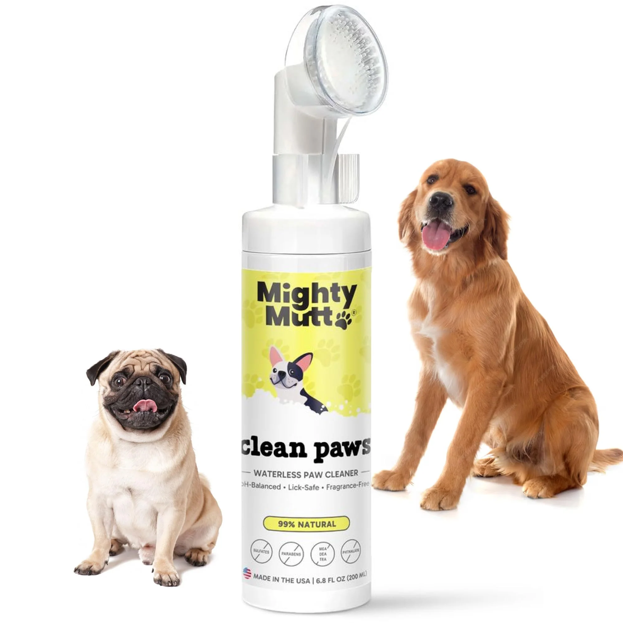 Dependable Mighty Mutt Waterless Dog Paw Cleaner - No-Rinse Foaming Cleanser with Brush USA-Made Hypoallergenic pH-Balanced Fragrance- 6.8 oz Official