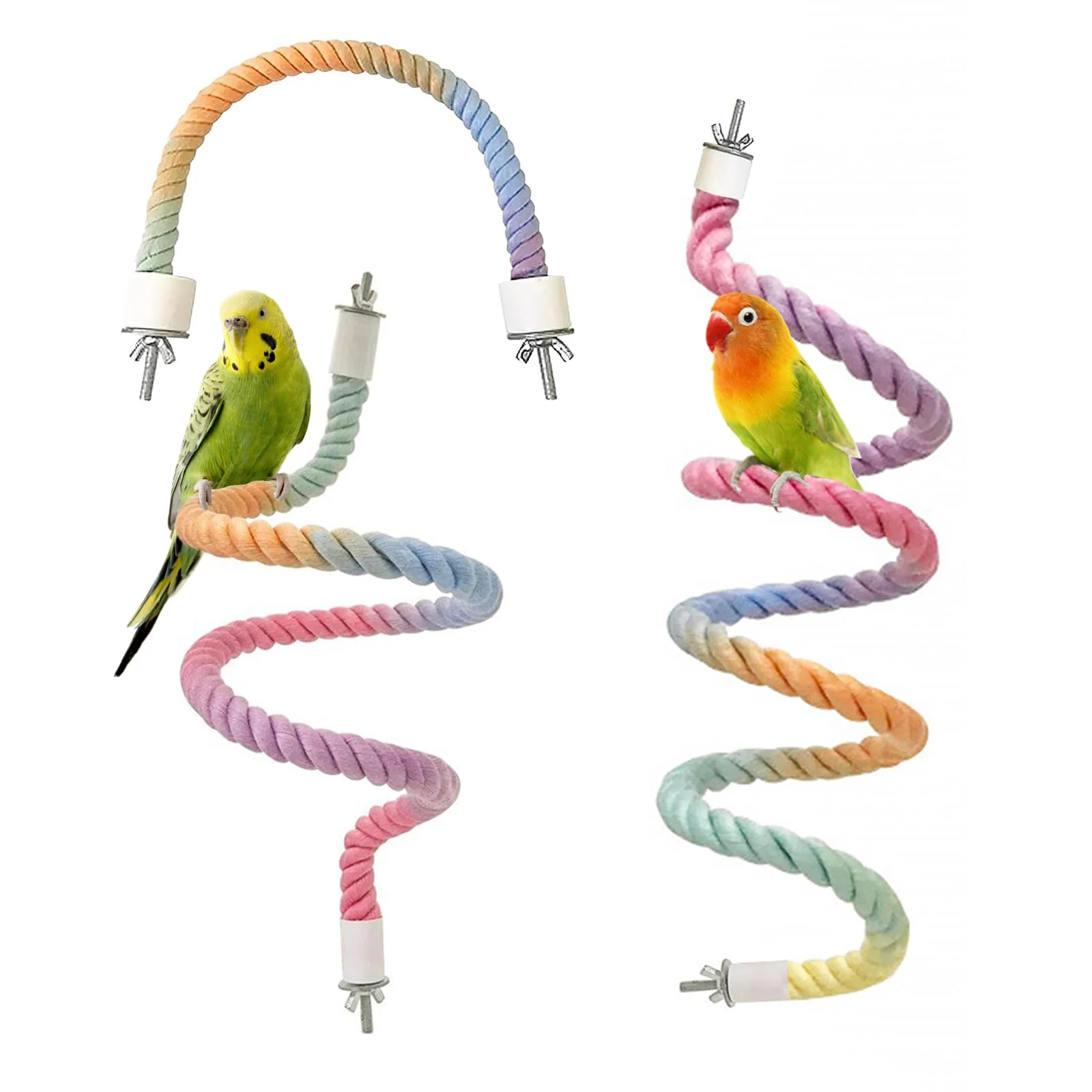 Trusted DINTSTYLE 3pcs Gradient Colorful Bird Rope Perch Stand – Bendable Climbing Rope Toys for Parakeets Lovebirds Cockatiels 15.7in 23.6in 39.3in Top-Quality