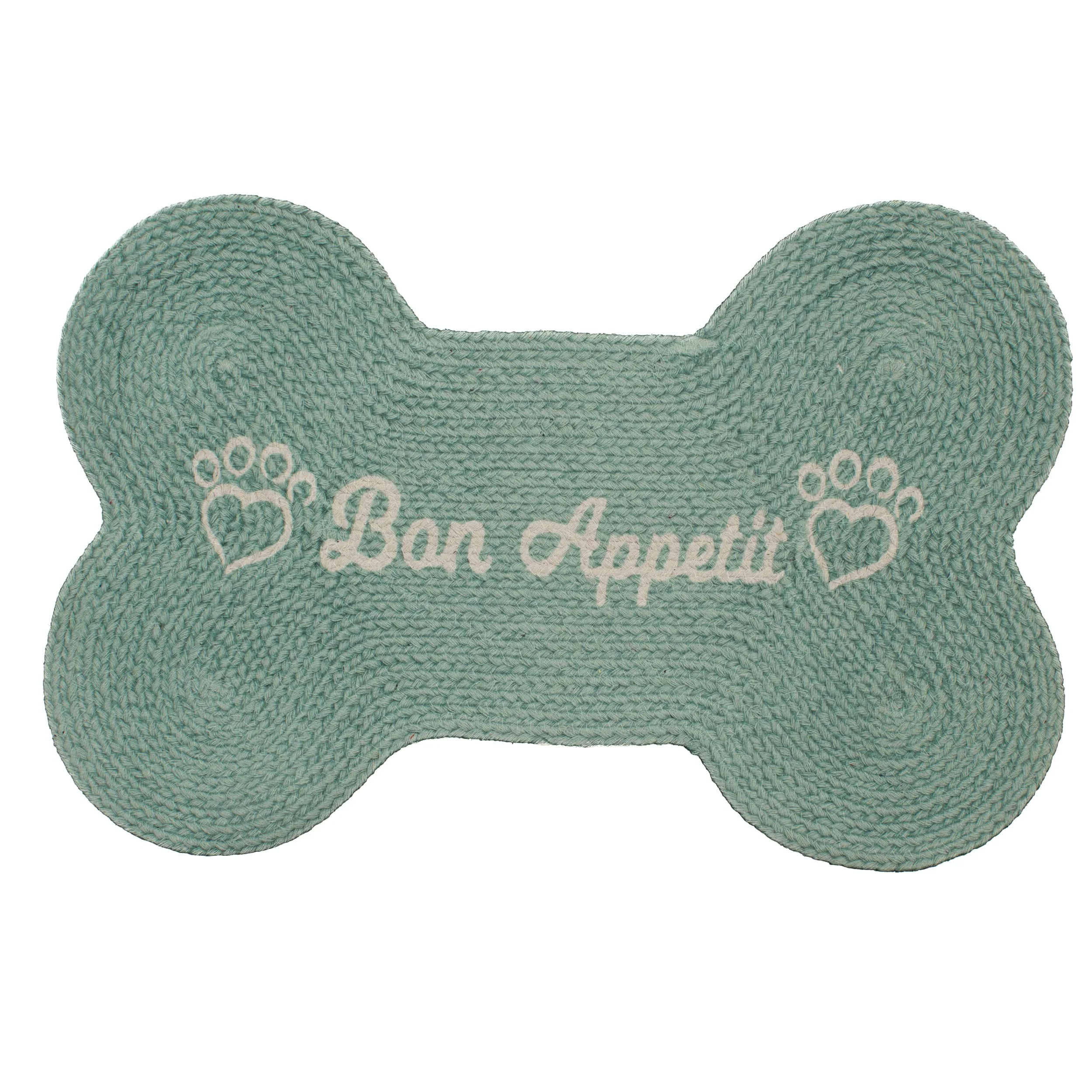 Traditional Decorative Bone-Shaped Dog Feeding Mat - Natural Cotton 15x23 in Sterling Blue Super Area Rugs Safe