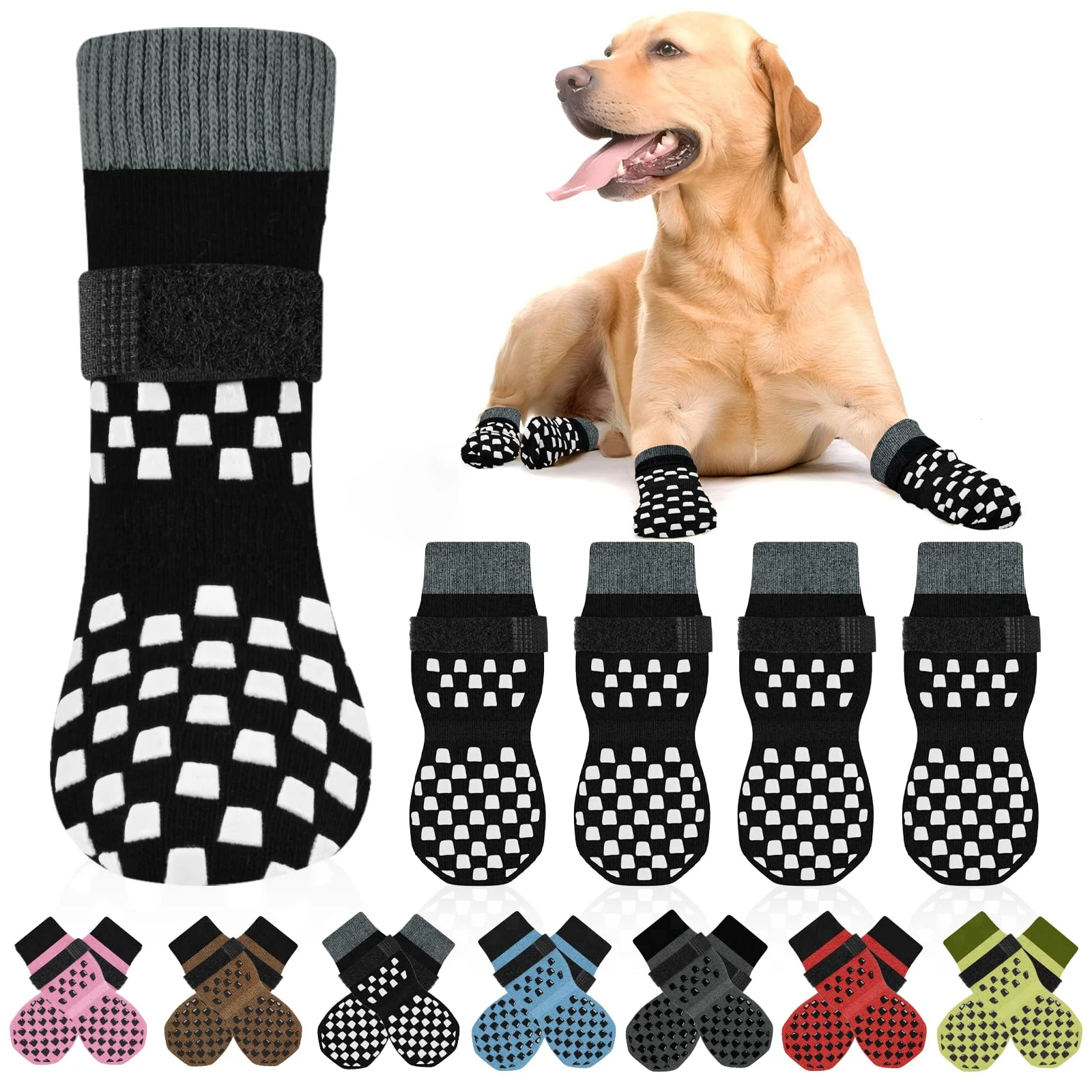World-Class AIEDOULER Non Slip Dog Socks for Senior Dogs – Grippy Anti Slip Paw Protection on Hardwood Floors Black XL Convenient