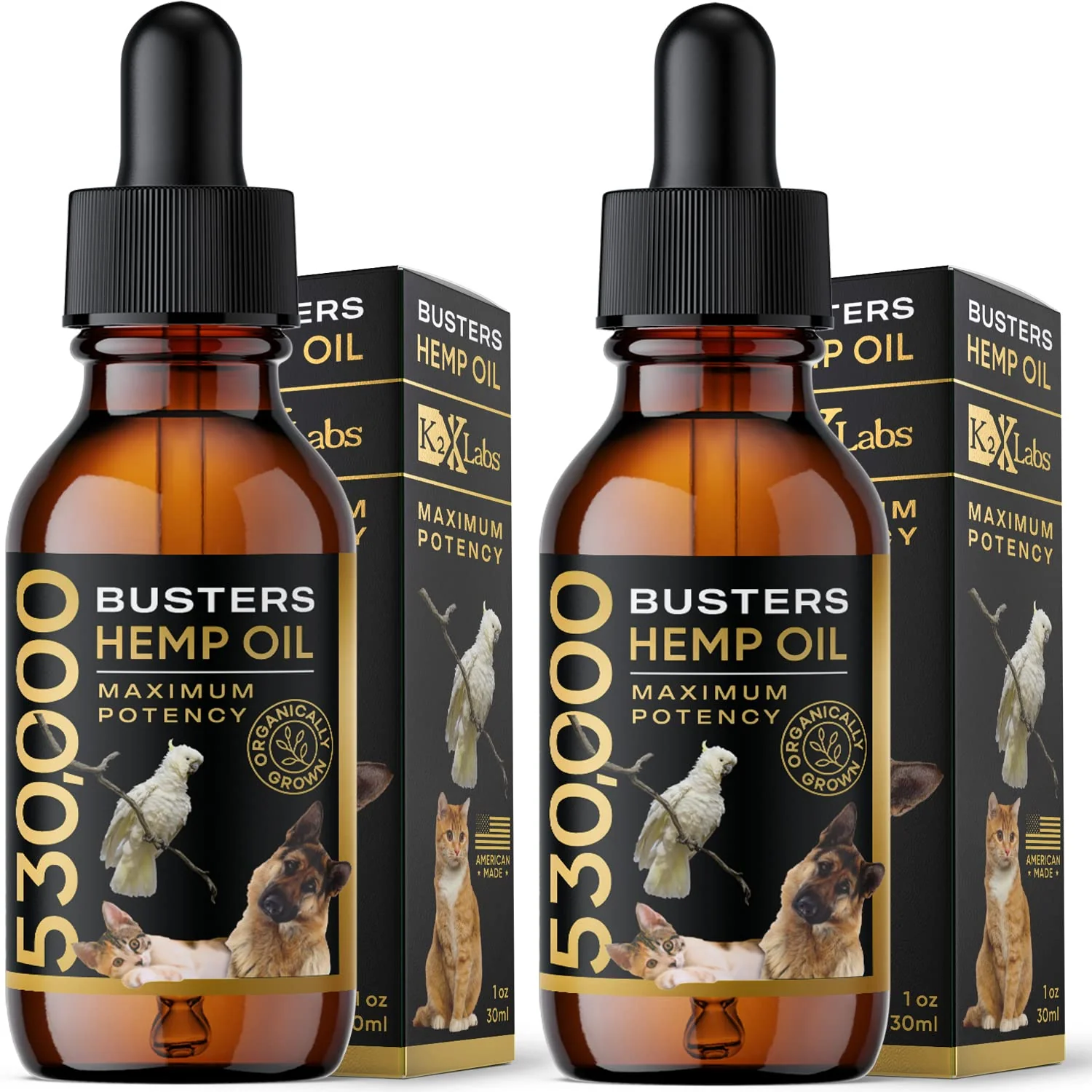 Classic K2xLabs Buster's Organic Hemp Oil 530 000 2-Pack for Dogs Cats May Help Anxiety Pain Sleep Original Design