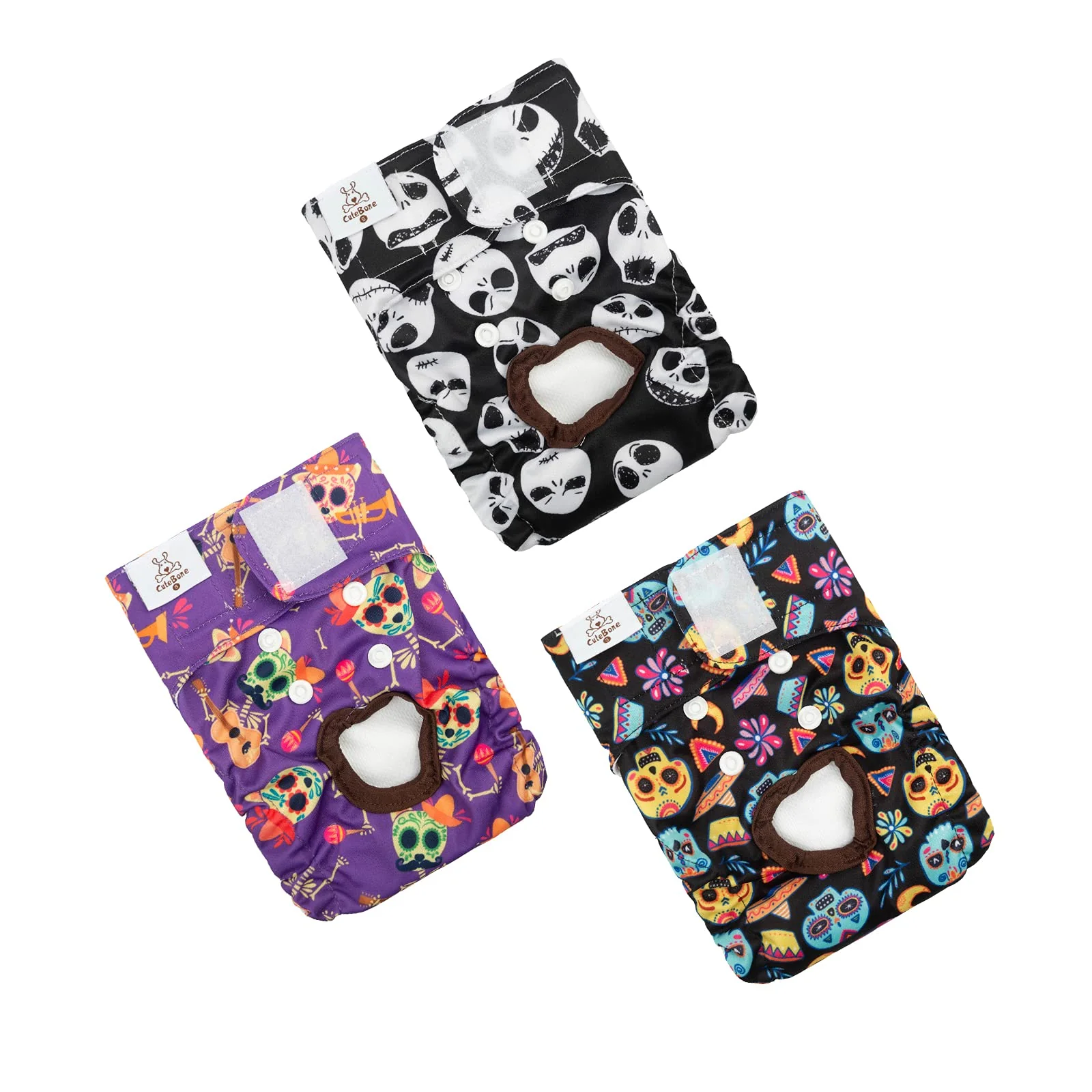 Versatile CuteBone Halloween Dog Diapers – Washable 3-Pack for Female Dogs Adjustable Fit Relaxed