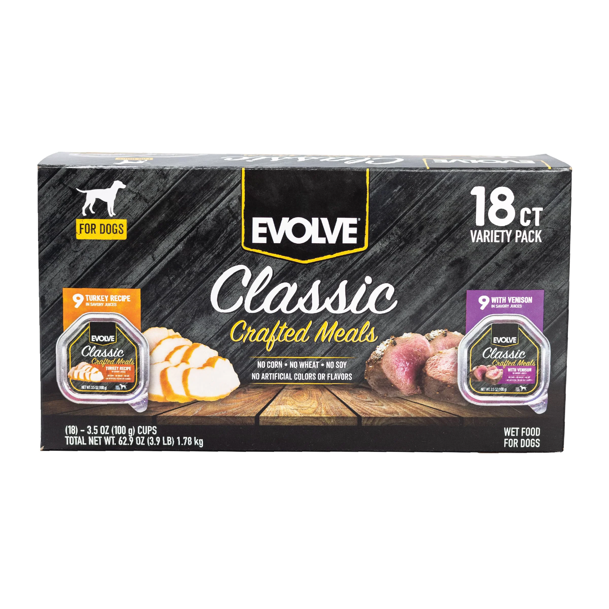Outstanding Evolve Classic Crafted Meals Turkey Venison Wet Dog Food - 18 Pack 3.5 oz cups Original Design