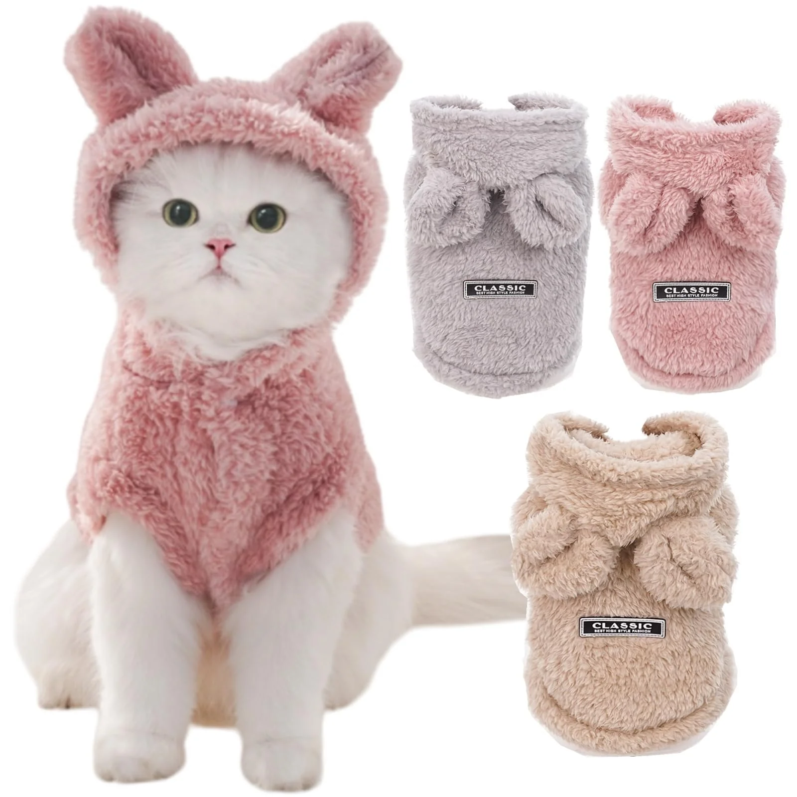 Classic Selena Cat Bunny Ears Costume – Pink Hooded Pet Sweater Small Organic