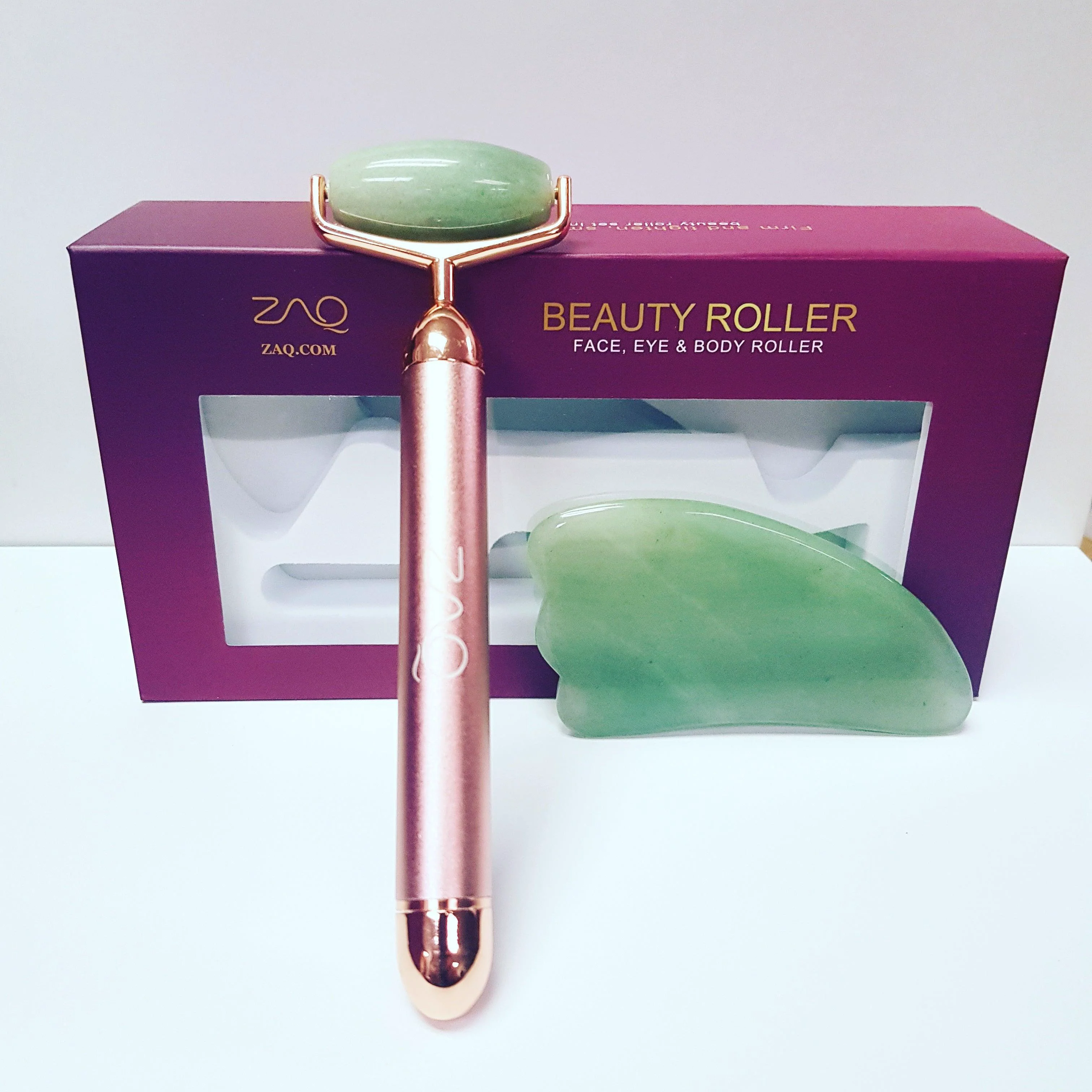 Expertly Made ZAQ Roll-On Jade W-Sonic Vibrating Face Roller Gua Sha Set Excellent