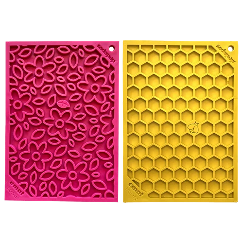 High-Performance Flower Power Honeycomb Small Dog Lick Mat Bundle 2-Pack for Puppies Cats SodaPup Exclusive