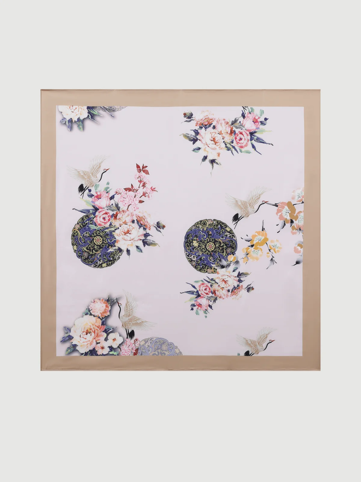 Original Pink Crane Charmeuse Floral Square Scarf Efficient