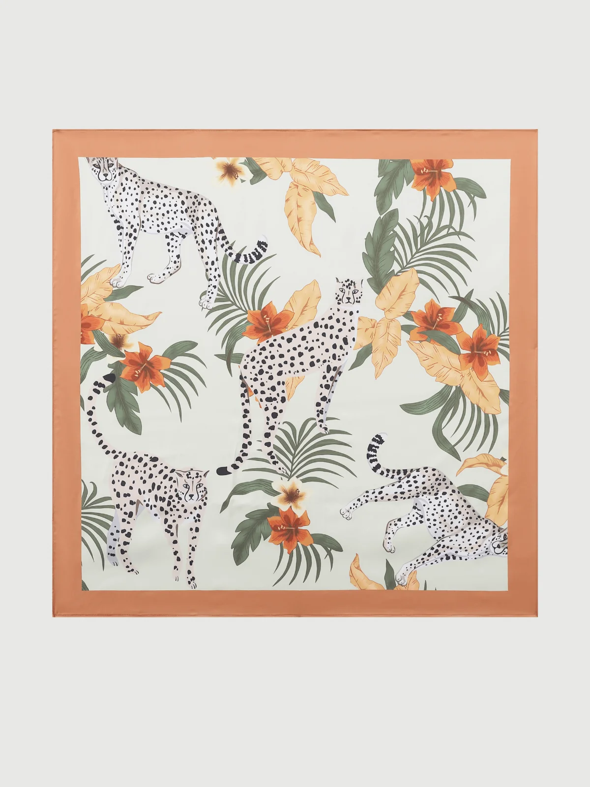 Functional Orange Leopard Charmeuse Floral Square Scarf Practical