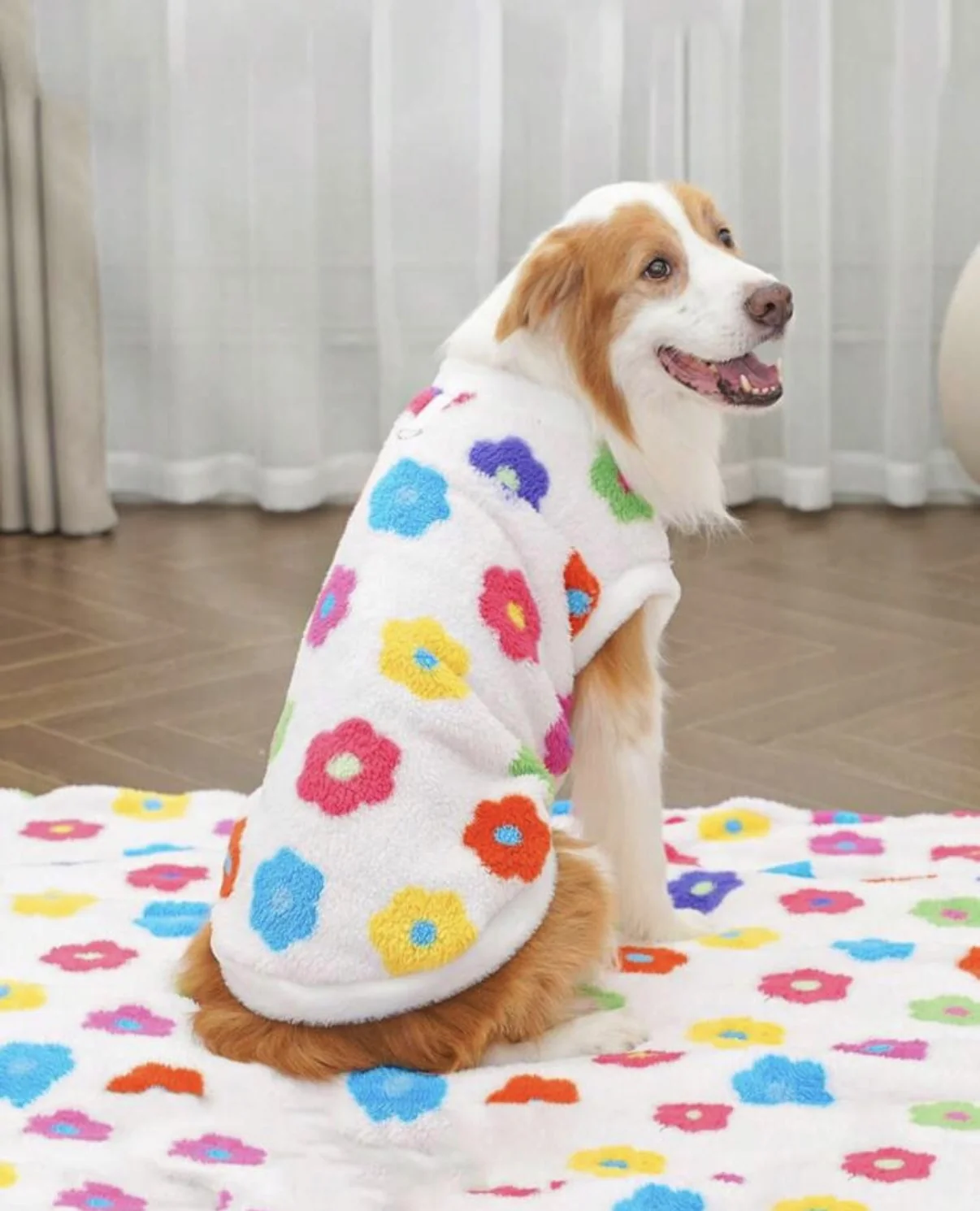 Recyclable Colorful Flower Plush Dog Vest Secure