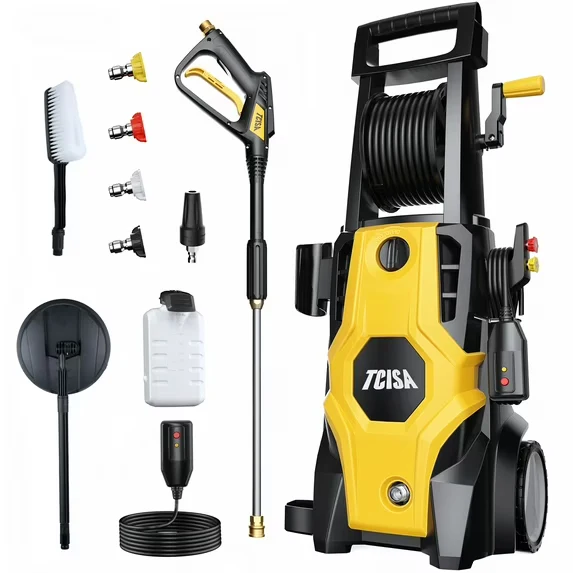 Lightweight TCISA 4200 PSI Electric Pressure Washer Max 3GPM Power Washer with 35FT Power Cord 20FT Hose 5 Nozzles and Built-in Soap Cannon for Car Garden Yard Hom Practical