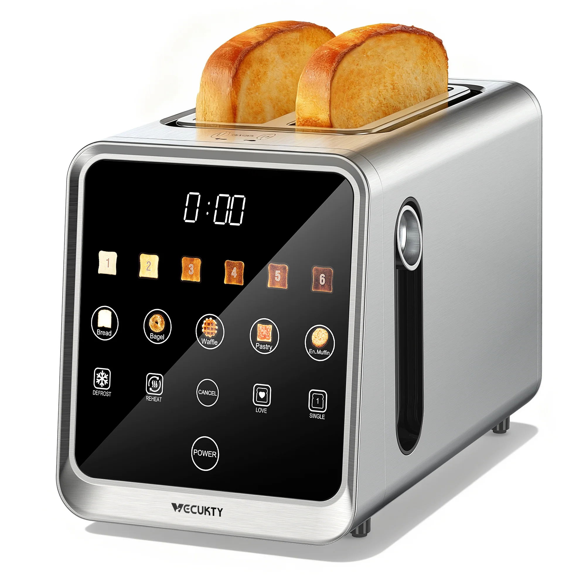 Green 2-Slice Toaster with Extra Wide Slot Toaster for Home Essential with Bagel Defrost Reheat Function Pure