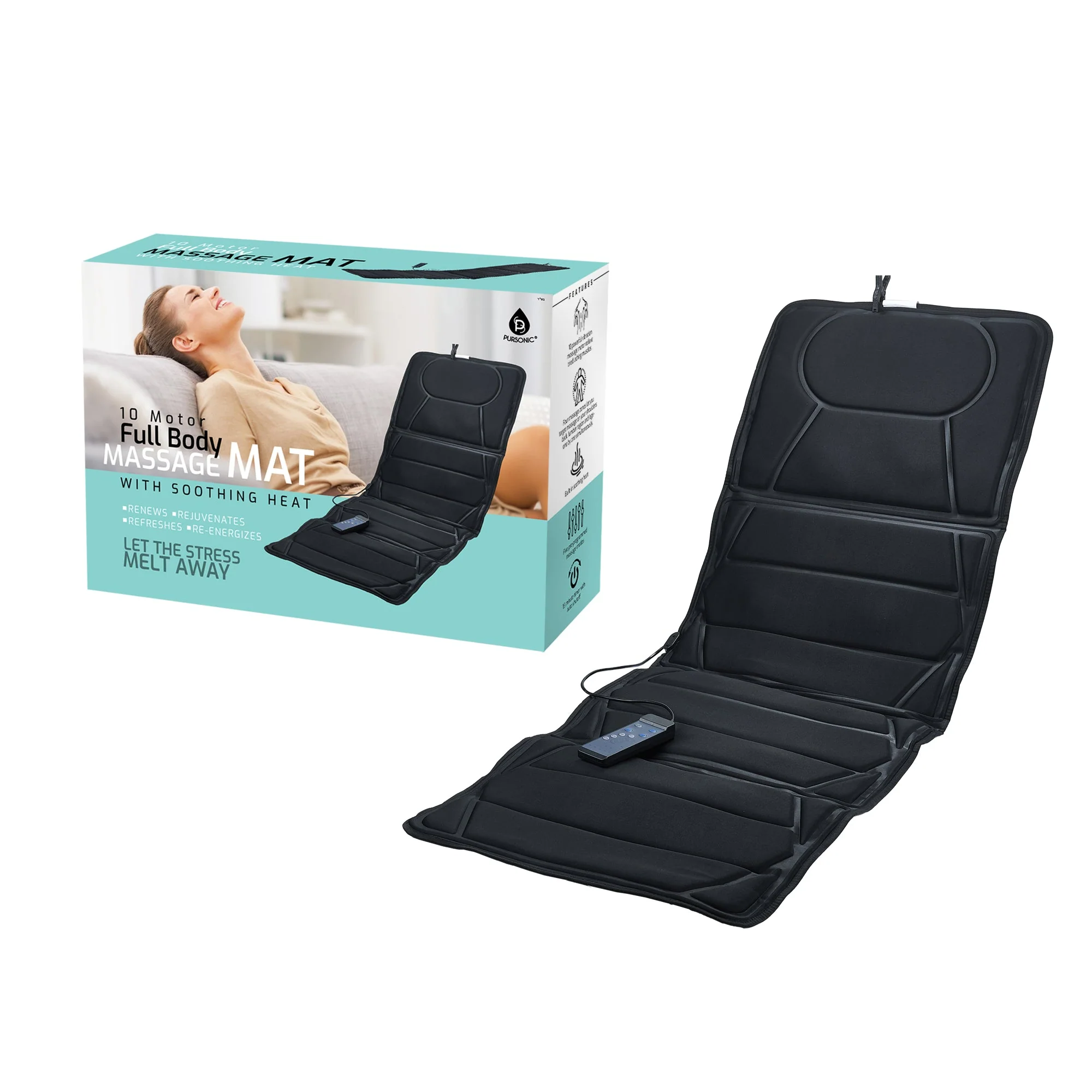 World-Class Luxury Massage Mat with Soothing Heat - 10 Powerful Motors Vibrating Massage Mattress Pad with Dual Heating Pads for Back Relief Full Body Massager for Neck Back Lumbar and Calf Muscle Relaxation Fine Crafted