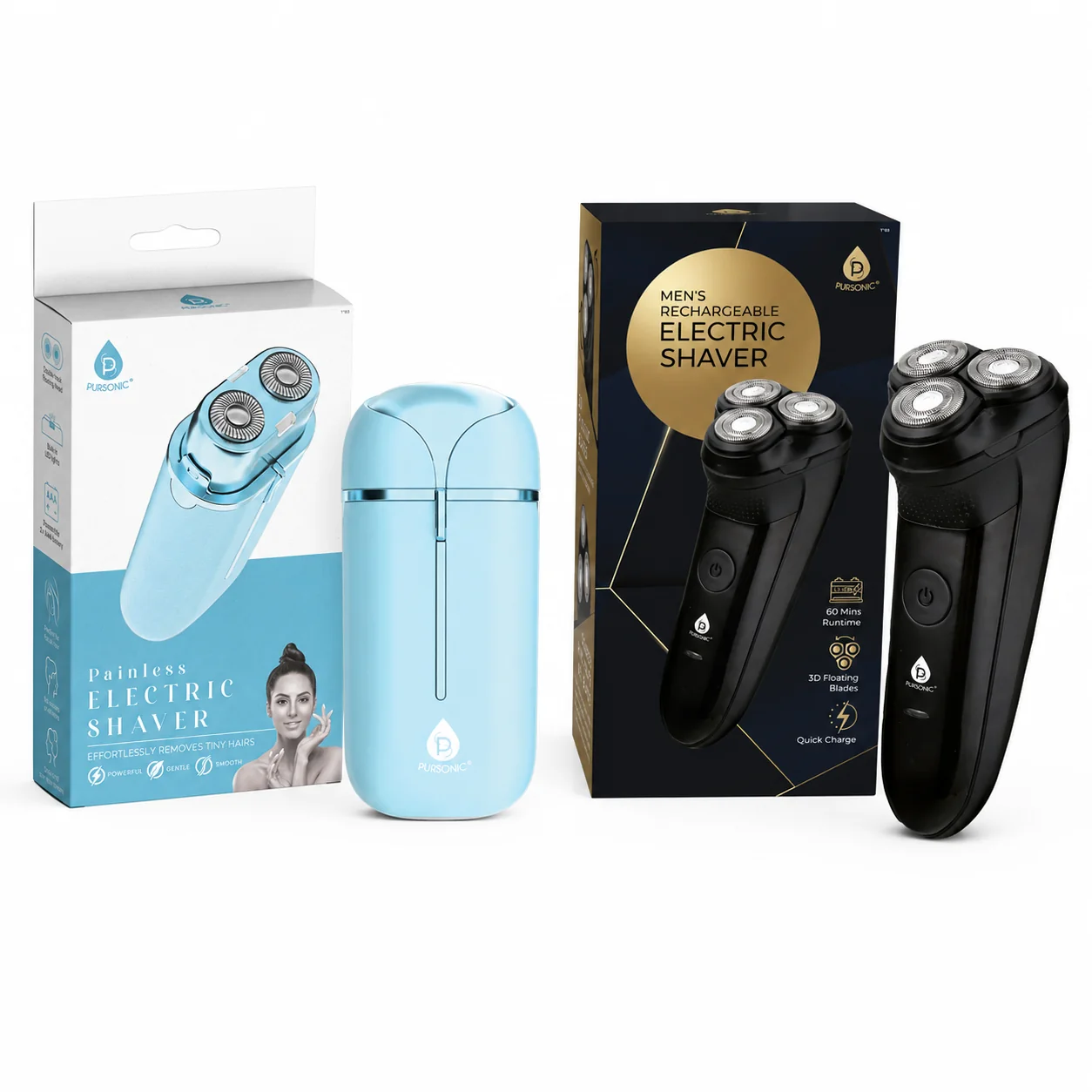 Fine Crafted Pursonic His Her Shavers – Men s Rechargeable Electric Shaver Women s Painless Facial Shaver High-Quality