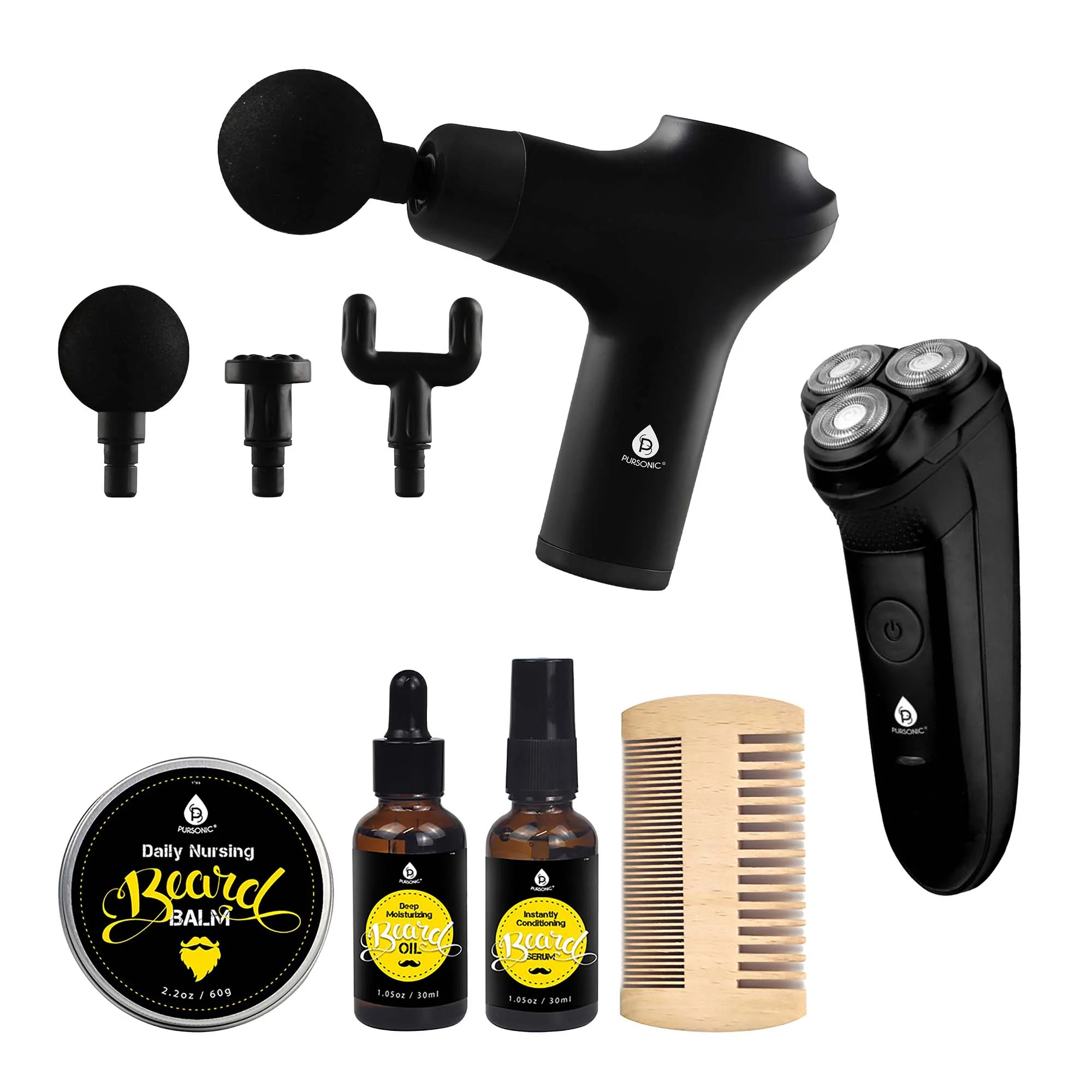 Powerful The Men's Grooming Relaxation Bundle – Beard Care Electric Shaver and Massage Gun Elite