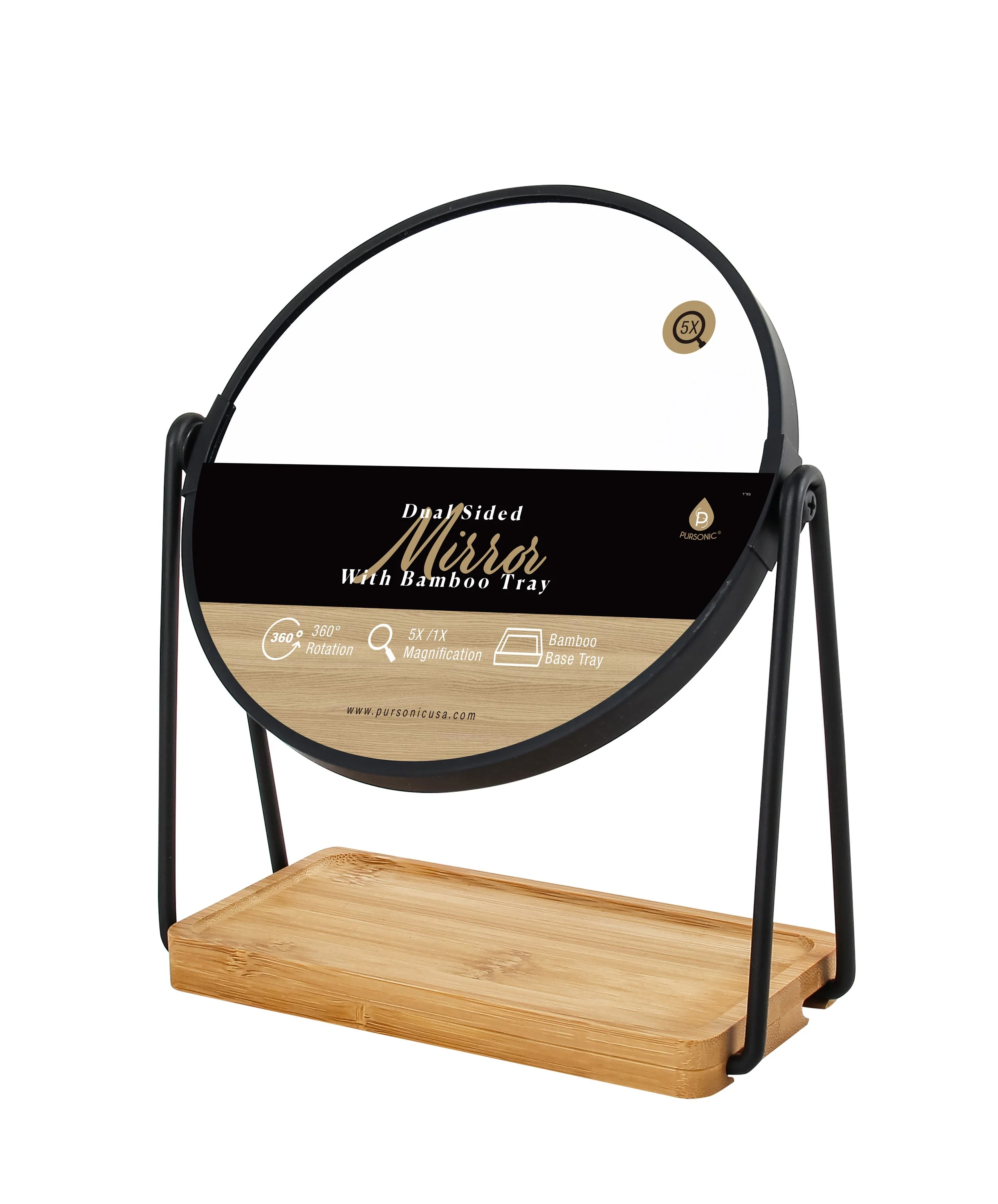 Sophisticated Dual Side Mirror With Bamboo Tray Elegant