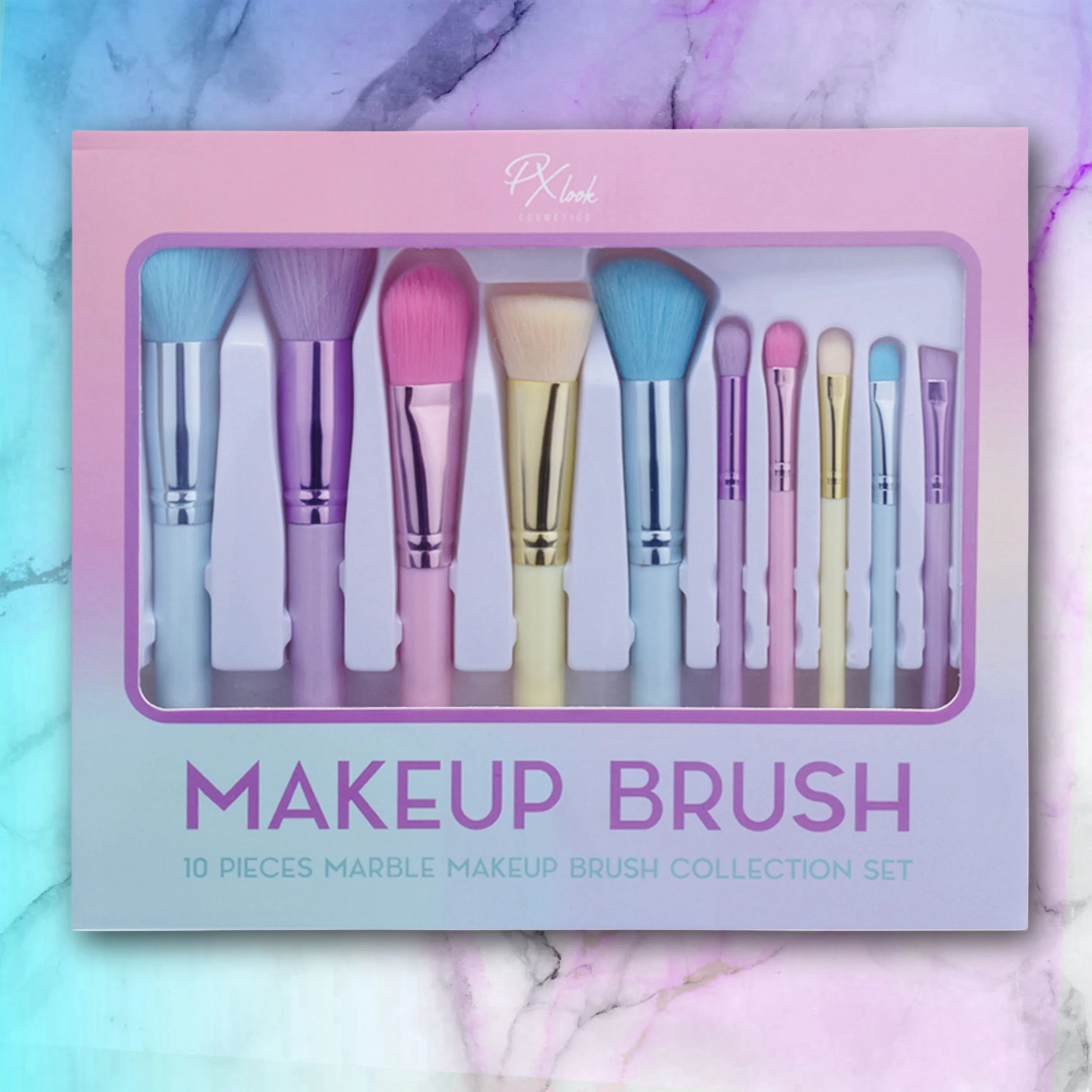 Convenient Makeup Brush - 10pc Marble Makeup Brush Collection Set Sophisticated