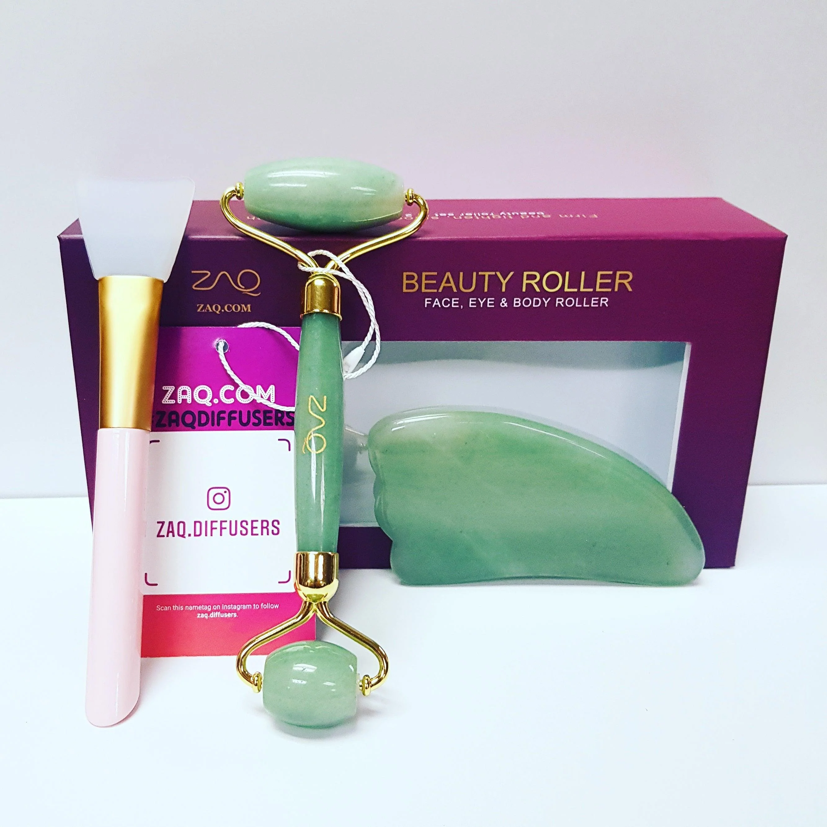 Versatile Jade Facial Roller Gua Sha Board Brush Natural