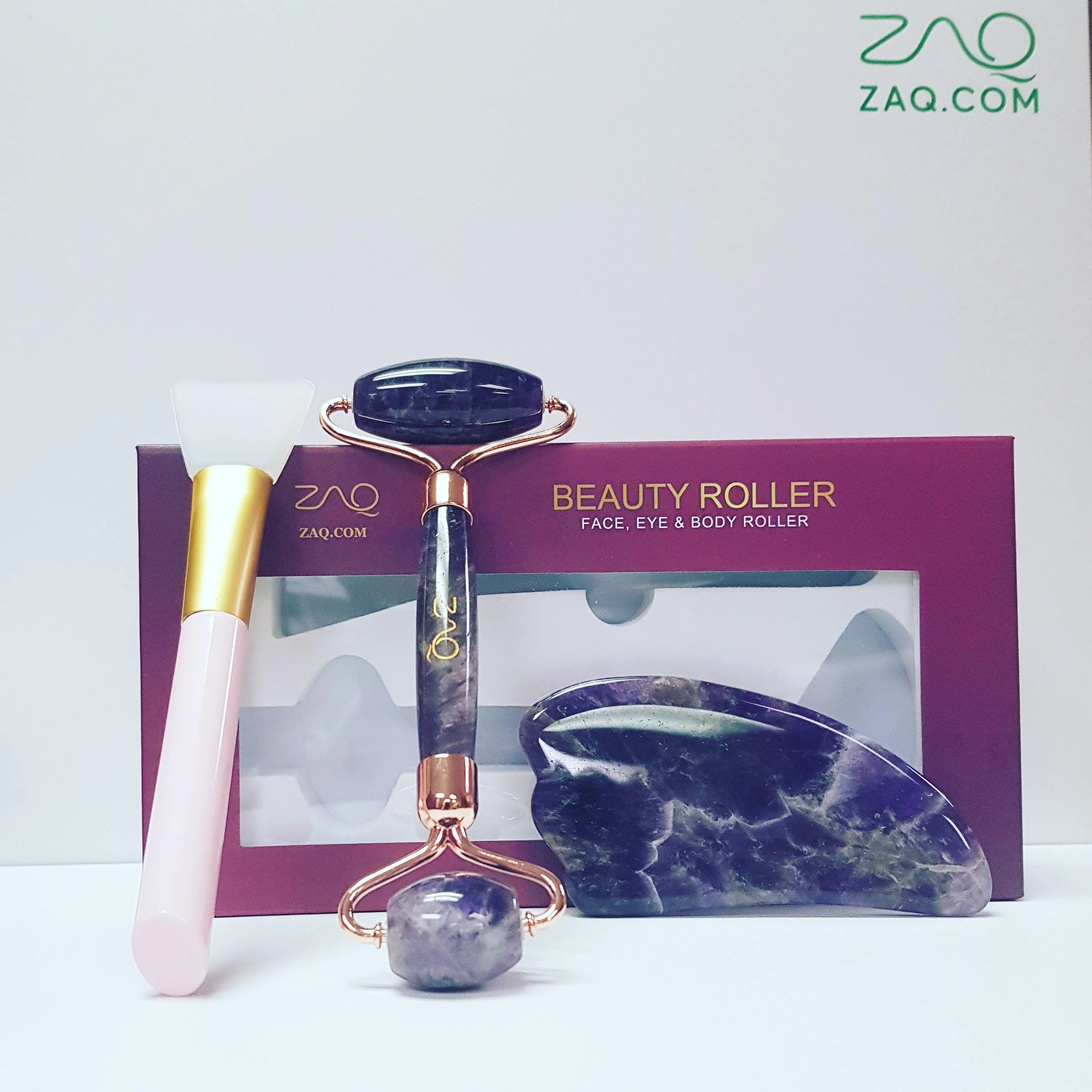 Refined ZAQ Amethyst Facial Roller Gua Sha Brush Set Exceptional