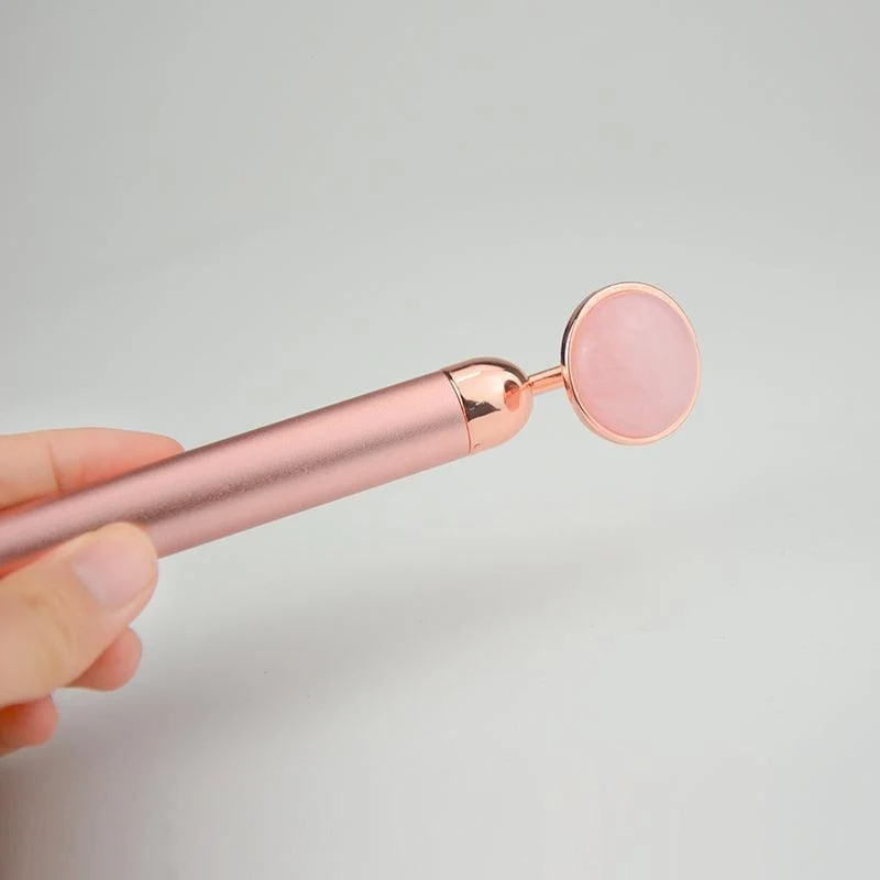 Luxury ZAQ MOON Roll-On Rose Quartz W-Sonic Massaging Vibrating Face Roller Authentic