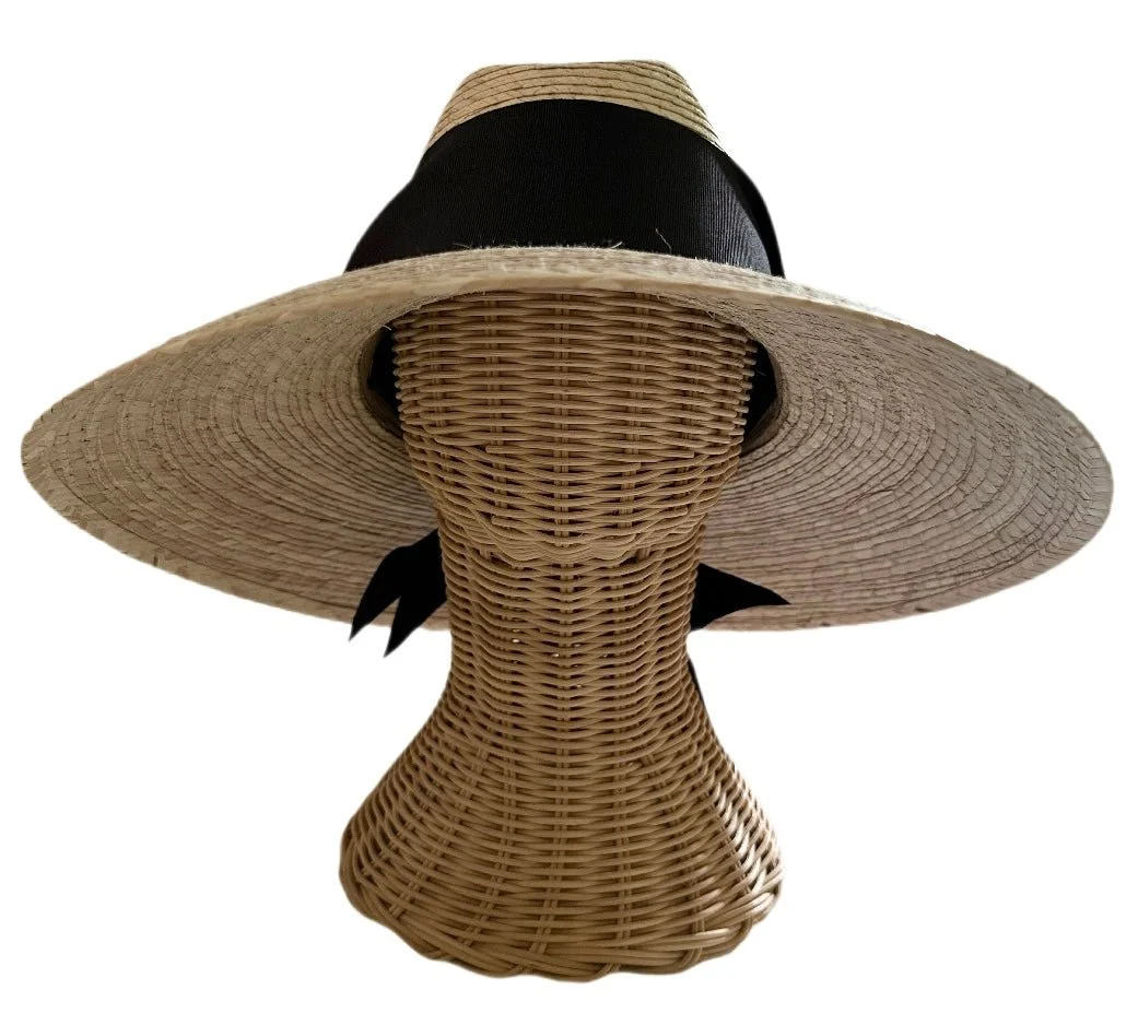 Soft Hollyhock Sun Hat - Wide Short Black Grosgrain Ribbon Certified