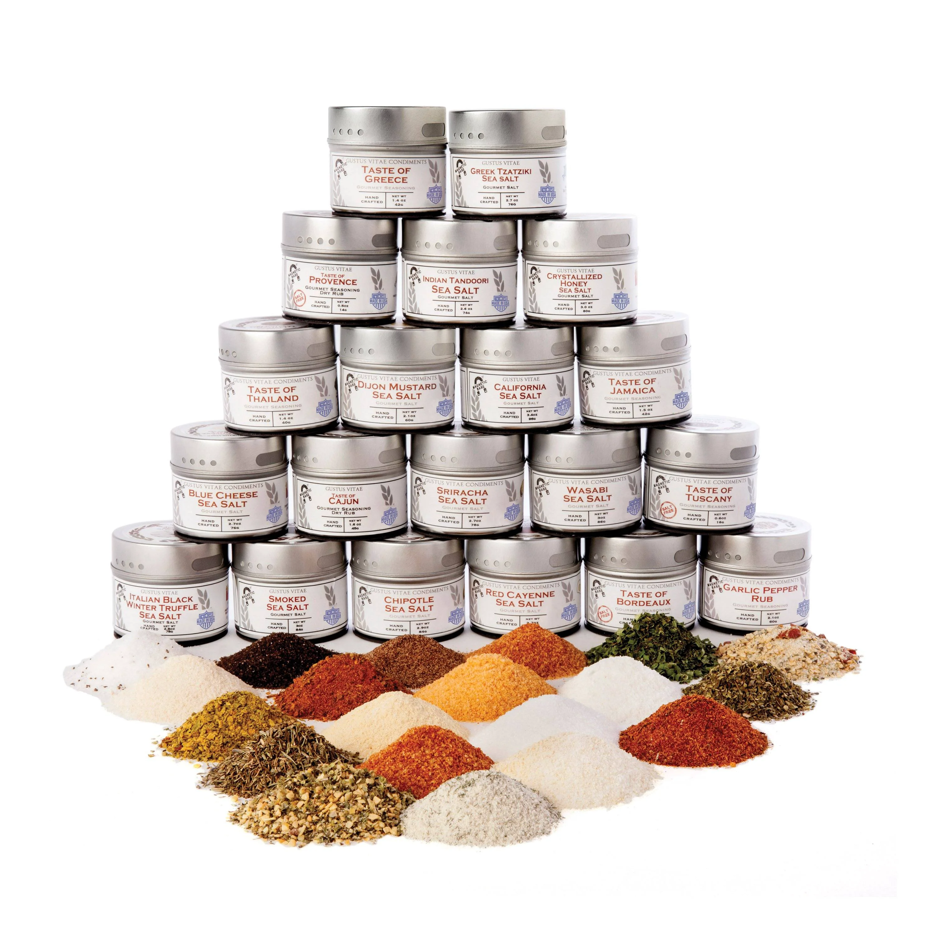 Premium Material Artisanal Seasoning and Gourmet Sea Salt Collection - 20 Tins Flexible