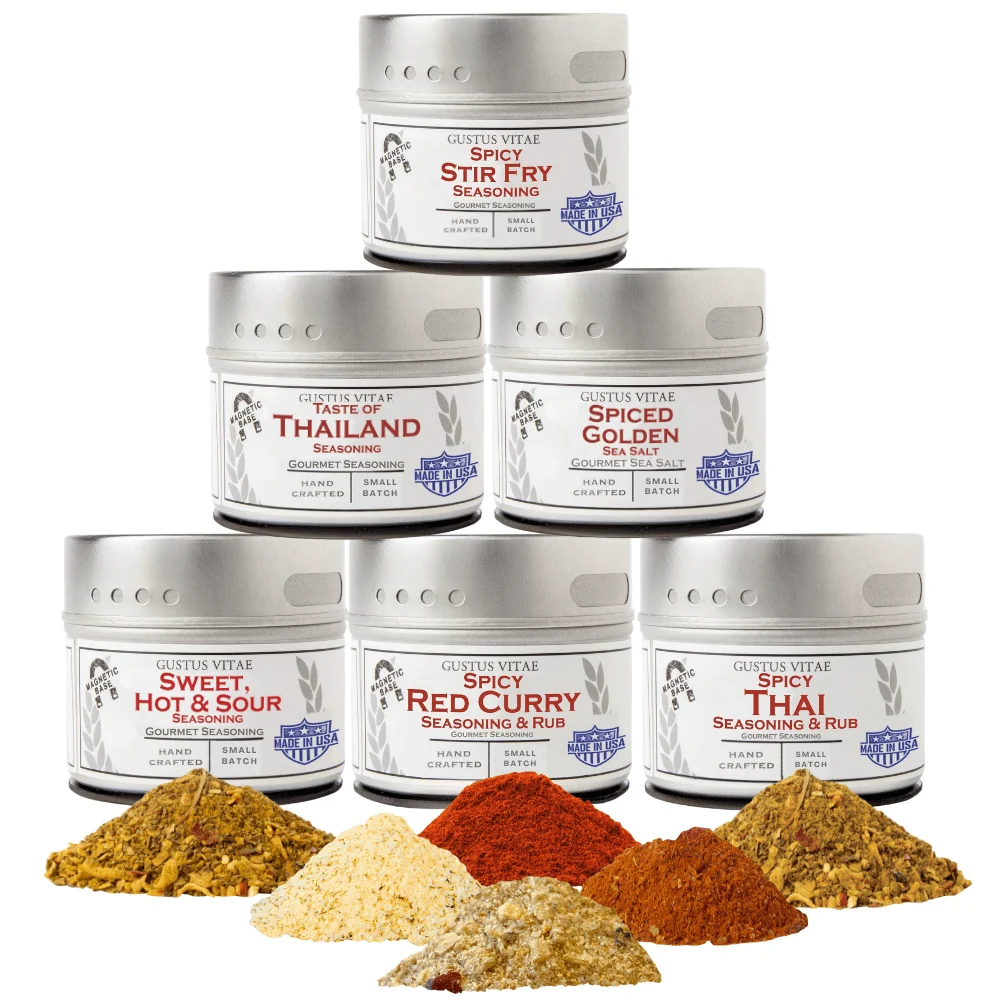 Elegant Thai Seasoning Gift Set - Tastes of Thailand - Artisanal Spice Blends Six Pack Premium Material