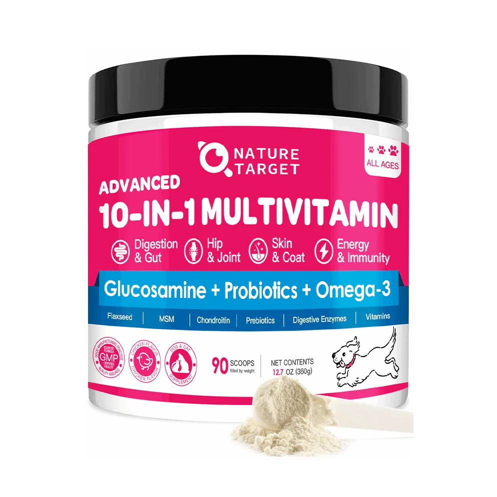 Healthy 10-in-1 Multivitamin for Dogs Cats Glucosamine Probiotics 5B CFUs Omega-3 Chicken Flavor 90 Servings Next-Generation