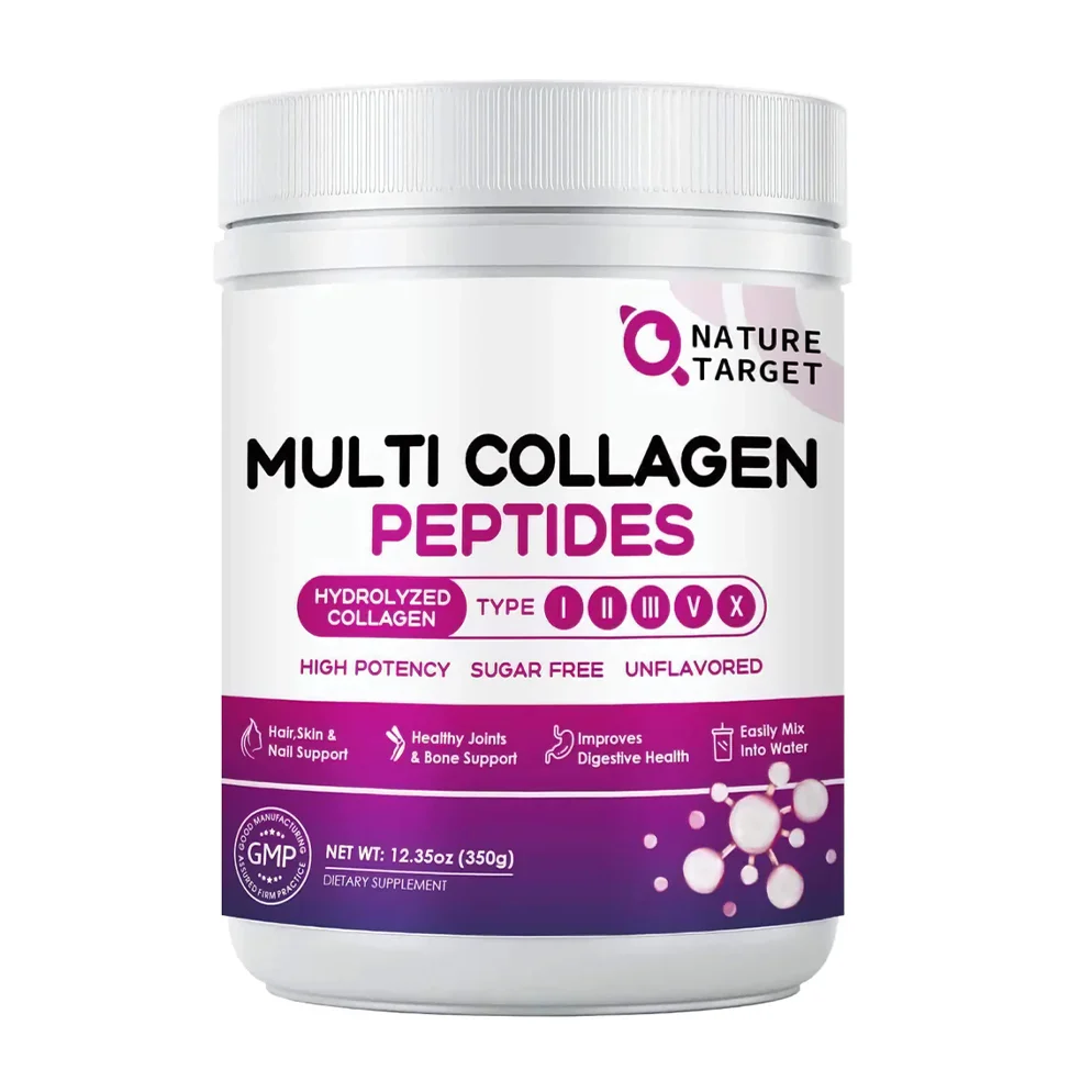 Premium Material Multi Collagen Peptides 9200mg Type I II III V X Hyaluronic Acid 35mg Vitamin C 70mg Probiotics 3B CFUs Unflavored 35 Servings Practical