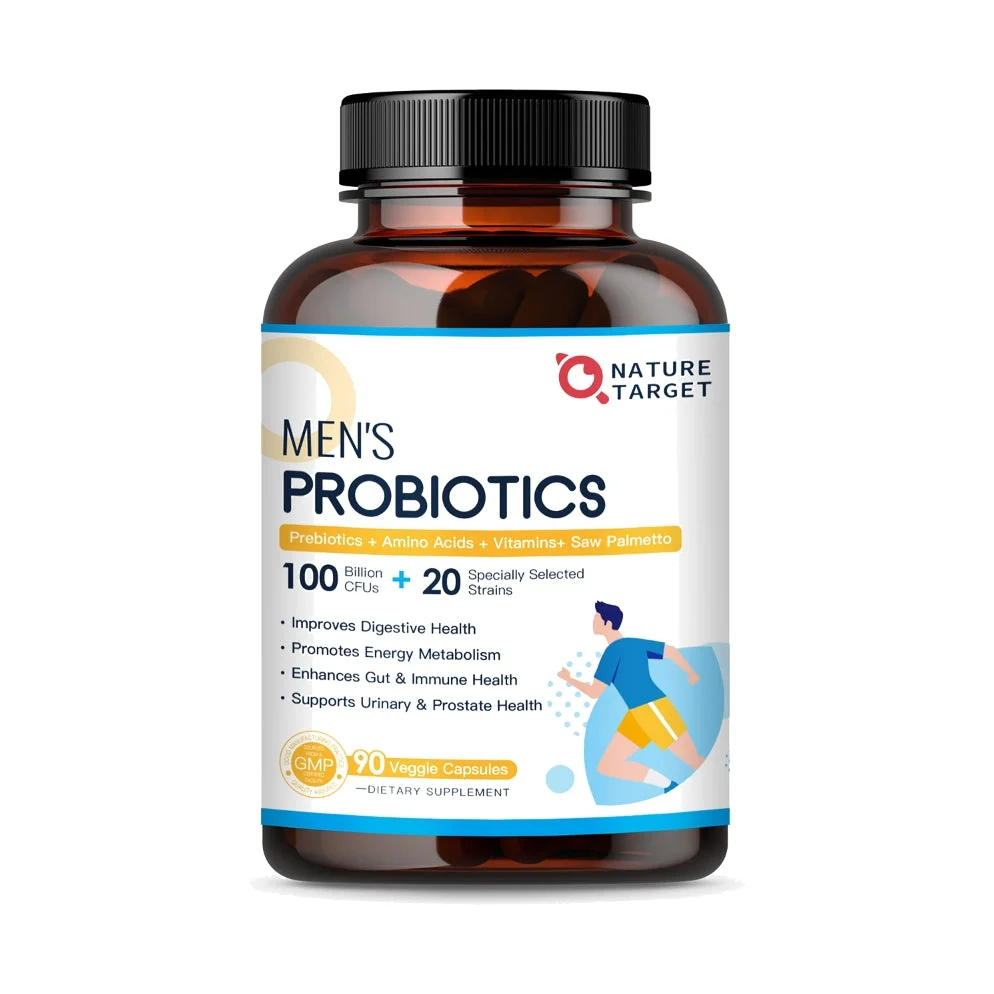 Clean Men's Probiotics 100B CFUs 20 Strains Saw Palmetto 200mg Organic Prebiotics 200mg Amino Acids 200mg 90 Vcaps Practical