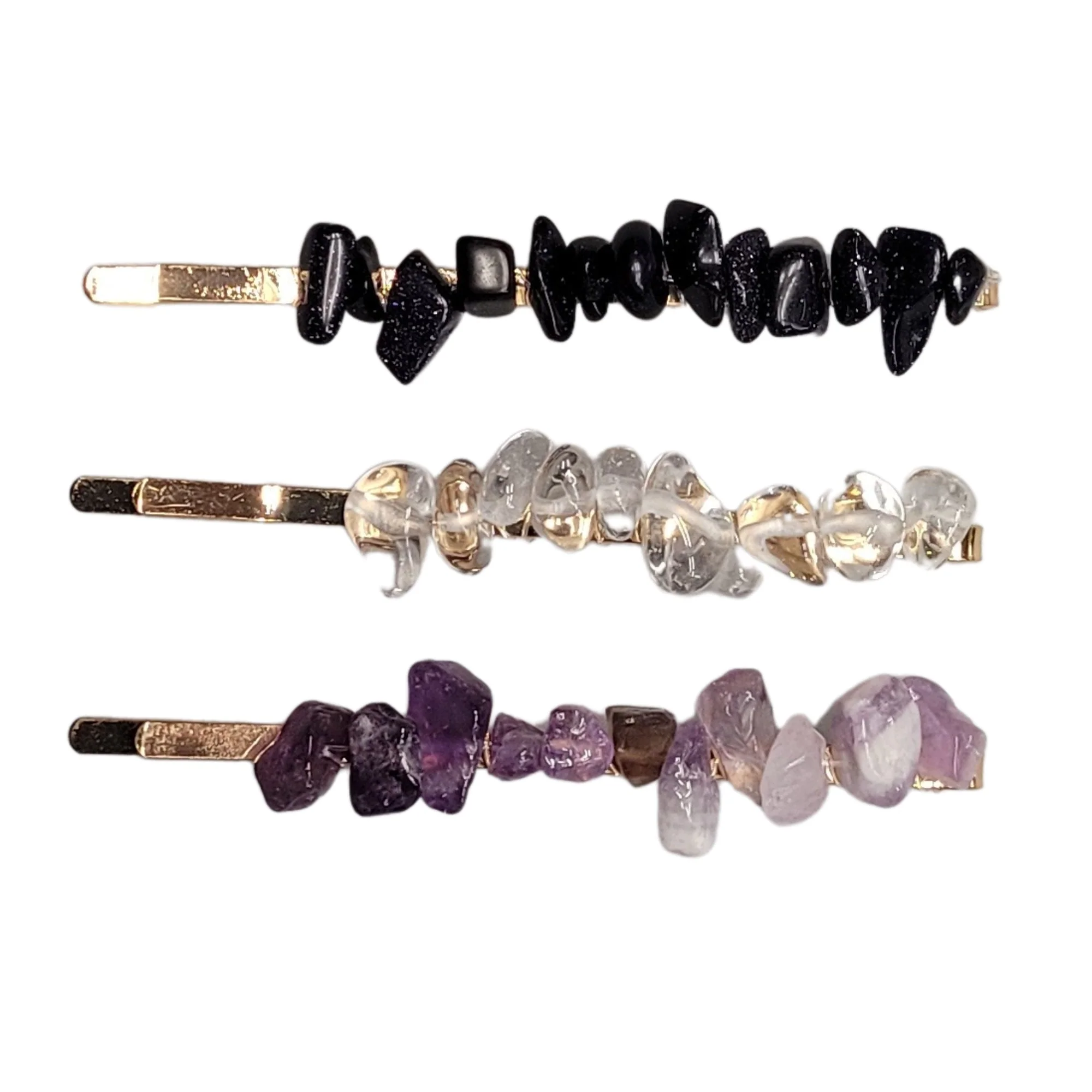 High-End Crystalline Metal Bobby Pin Black Amethyst Set - 3 Pack Easy-to-Use