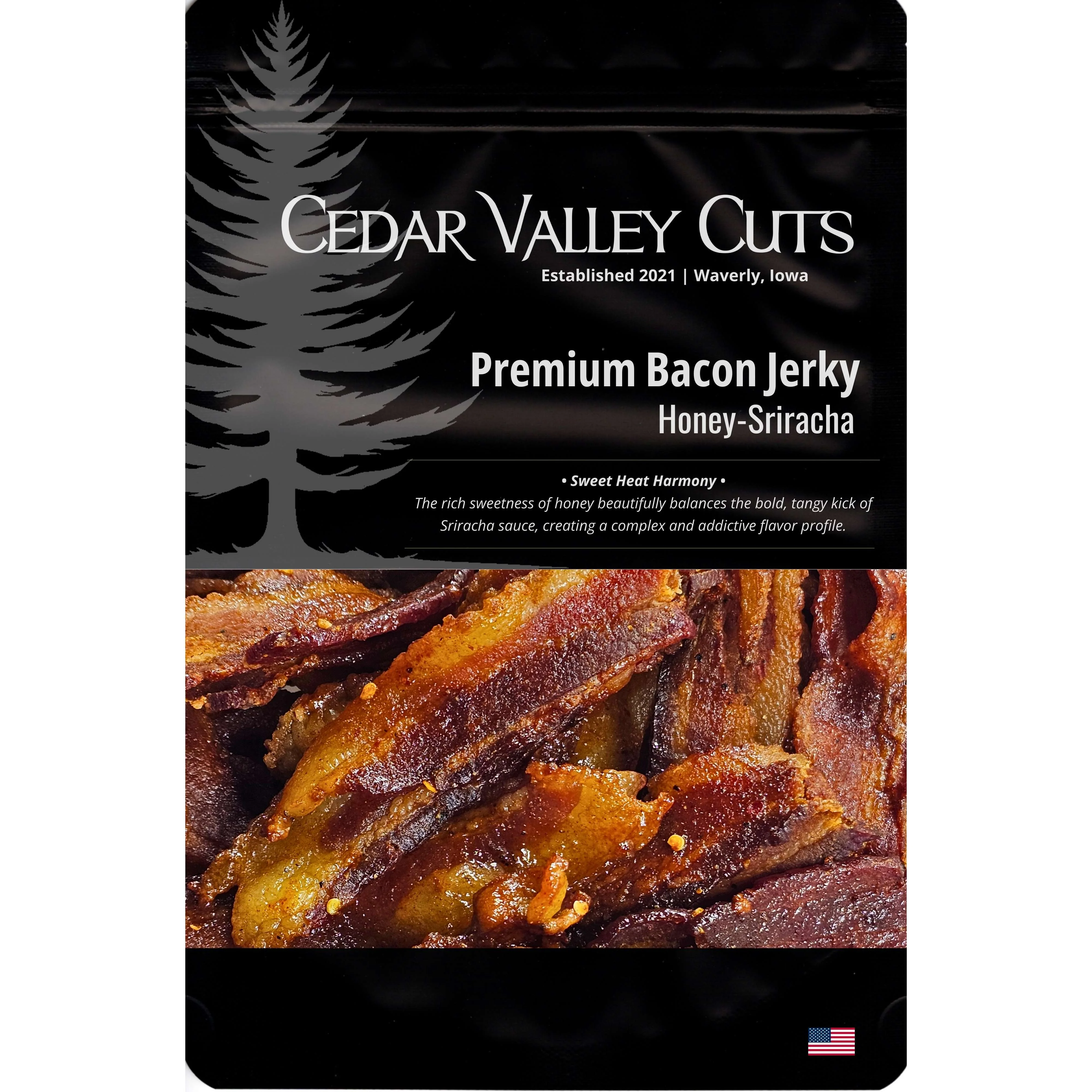 Detailed Honey-Sriracha Premium Bacon Jerky Durable